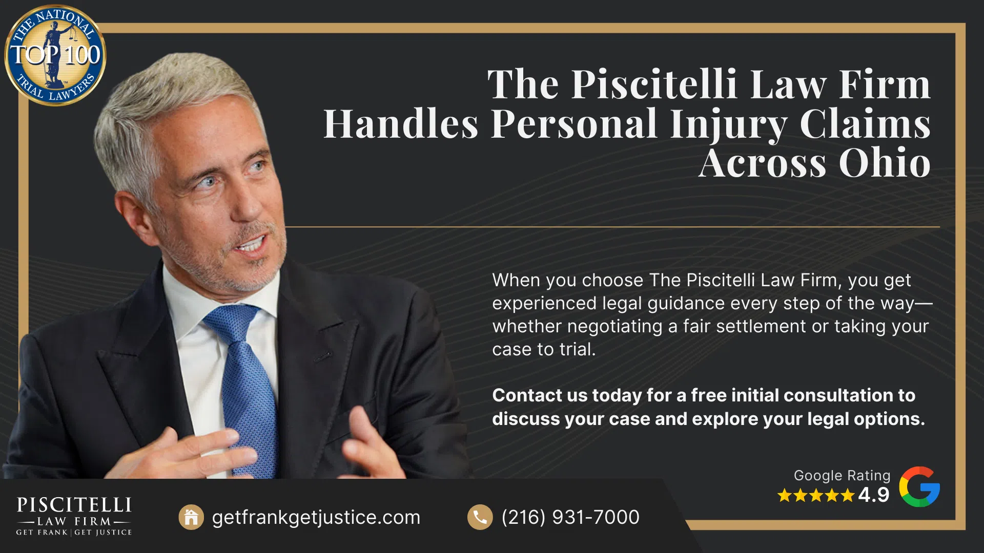 Steps of the Ohio Personal Injury Lawsuit Process Explained; What Compensation Can You Recover in an Ohio Personal Injury Lawsuit; Recommended Steps to Take After Suffering a Personal Injury in Ohio; Gathering Evidence for a Personal Injury Claim in Ohio; Do You Qualify for a Personal Injury Lawsuit; The Piscitelli Law Firm Handles Personal Injury Claims Across Ohio