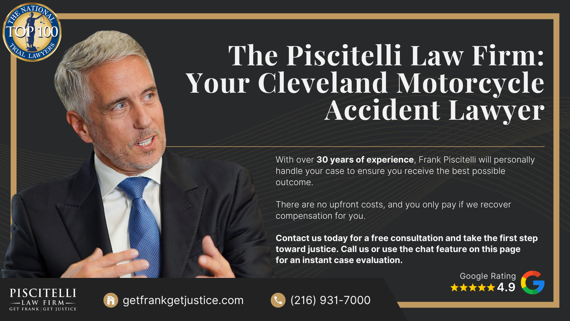 Why Hire a Cleveland Motorcycle Accident Lawyer; Do You Have a Motorcycle Accident Case; Ohio Motorcycle Laws That Can Affect Your Claim; What to Do After a Motorcycle Accident in Cleveland, OH_ Steps to Take; Gathering Evidence for a Motorcycle Accident Claim; Common Damages in Motorcycle Accident Cases; What is the Legal Process for a Motorcycle Accident Claim in Ohio?; Common Causes of Motorcycle Accidents in Cleveland, OH; Common Motorcycle Injuries; Why Motorcycle Accident Victims Trust Frank Piscitelli; The Piscitelli Law Firm_ Your Cleveland Motorcycle Accident Lawyer
