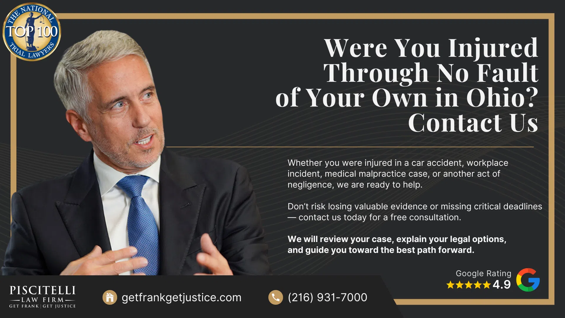 Common Types of Evidence for Personal Injury Claims; The Importance of Gathering Evidence for a Personal Injury Case; How a Personal Injury Lawyer Can Help You Gather Evidence and Secure Compensation; How Can Personal Injury Victims Help with Evidence in Their Case; How the Piscitelli Law Firm Has Used Compelling Evidence to Get Real Results; Were You Injured Through No Fault of Your Own in Ohio_ Contact Us