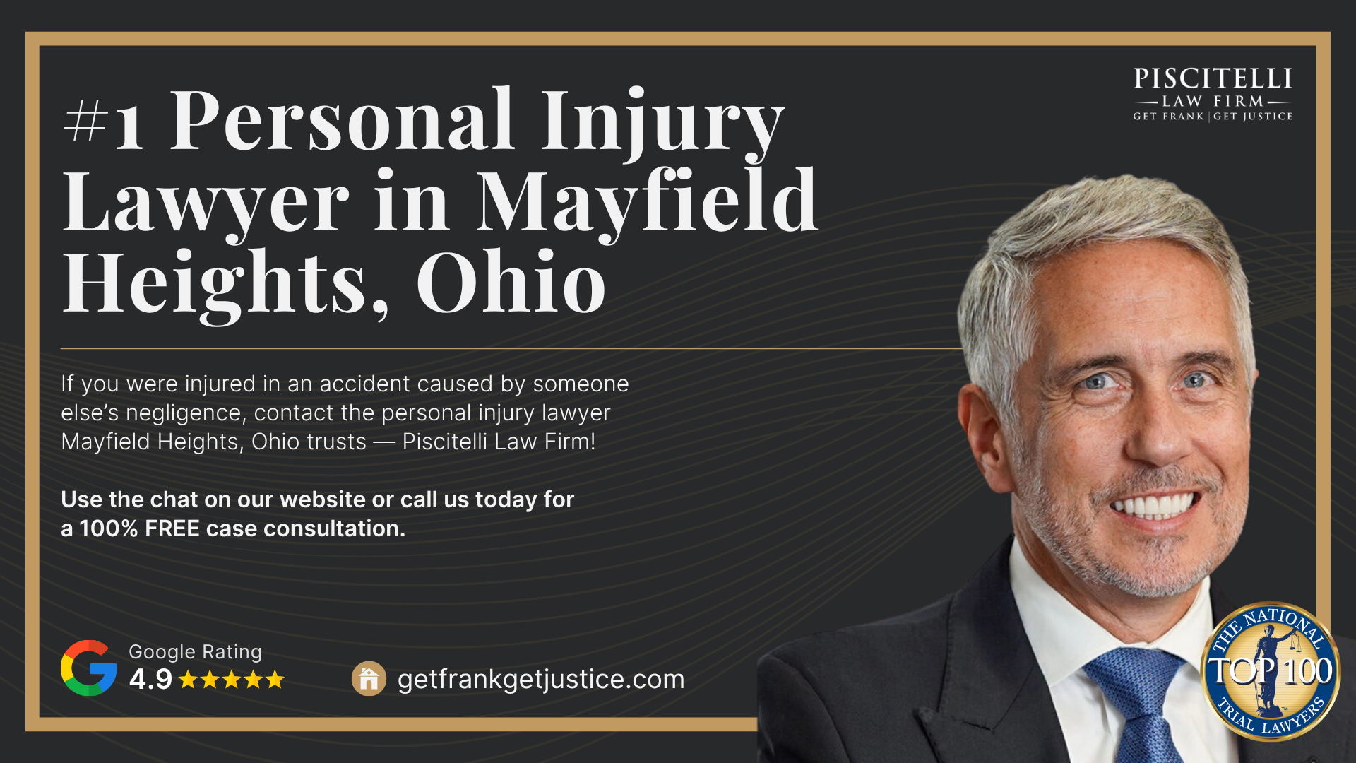 Meet Frank Piscitelli; Types of Personal Injury Cases We Handle; What To Do After Suffering a Personal Injury in Mayfield Heights, OH; Gathering Evidence for a Personal Injury Case; Common Damages in Personal Injury Claims ; The Legal Process for Personal Injury Lawsuits in Ohio; Do You Qualify for a Personal Injury Case; #1 Personal Injury Lawyer in Mayfield Heights, Ohio