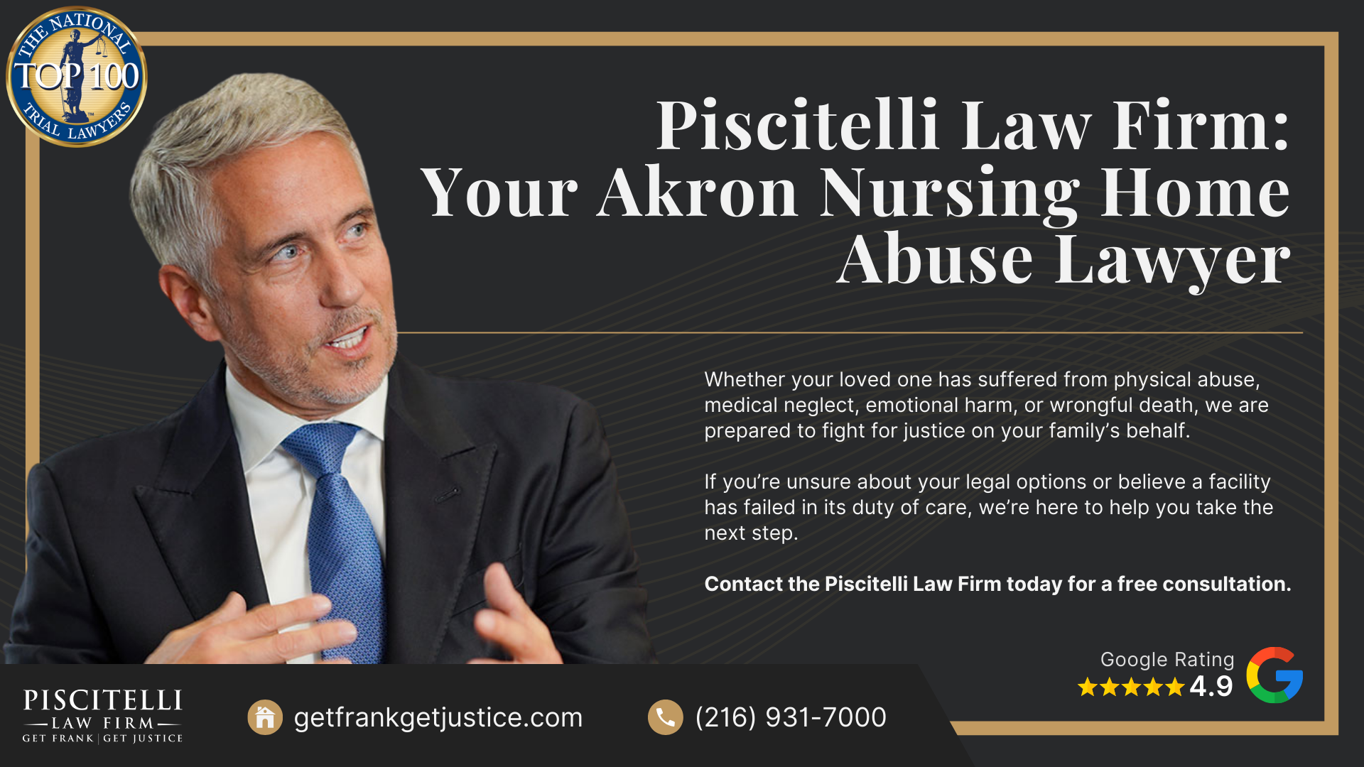 Meet Our Experienced Nursing Home Abuse Attorney_ Frank Piscitelli; What To Do If You Suspect Nursing Home Abuse or Neglect in Ohio; Gathering Evidence for a Nursing Home Abuse Lawsuit; Damages in Nursing Home Neglect and Abuse Cases; The Legal Process for Nursing Home Abuse Cases in Ohio Explained; Piscitelli Law Firm_ Your Akron Nursing Home Abuse Lawyer