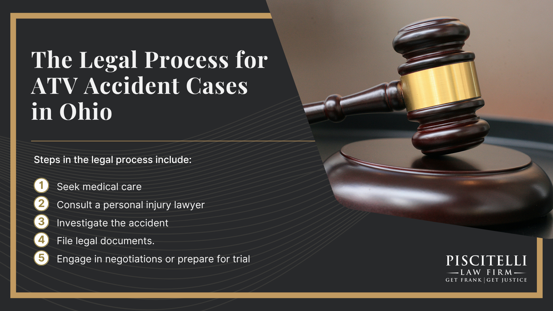 Meet Our Experienced Personal Injury Attorney_ Frank Piscitelli; What To Do After an ATV Accident in Ohio_ Steps To Take;  Gathering Evidence for an ATV Accident Claim; Damages in ATV Crash Cases; The Legal Process for ATV Accident Cases in Ohio