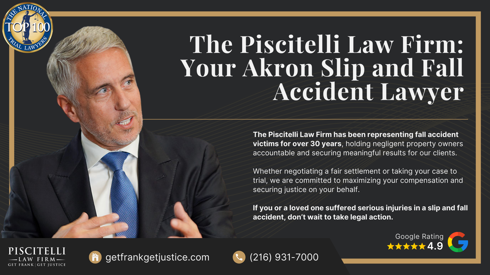 Meet Our Founder and Experienced Slip and Fall Attorney_ Frank Piscitelli; The Legal Process for Slip and Fall Claims in Ohio Explained; Gathering Evidence for a Slip and Fall Claim; Damages in a Slip and Fall Case; How to Prove Negligence in a Slip and Fall Case; Steps to Take After a Slip and Fall Accident in Ohio; Common Slip and Fall Injuries; Do You Qualify for a Slip and Fall Lawsuit; The Piscitelli Law Firm_ Your Akron Slip and Fall Accident Lawyer
