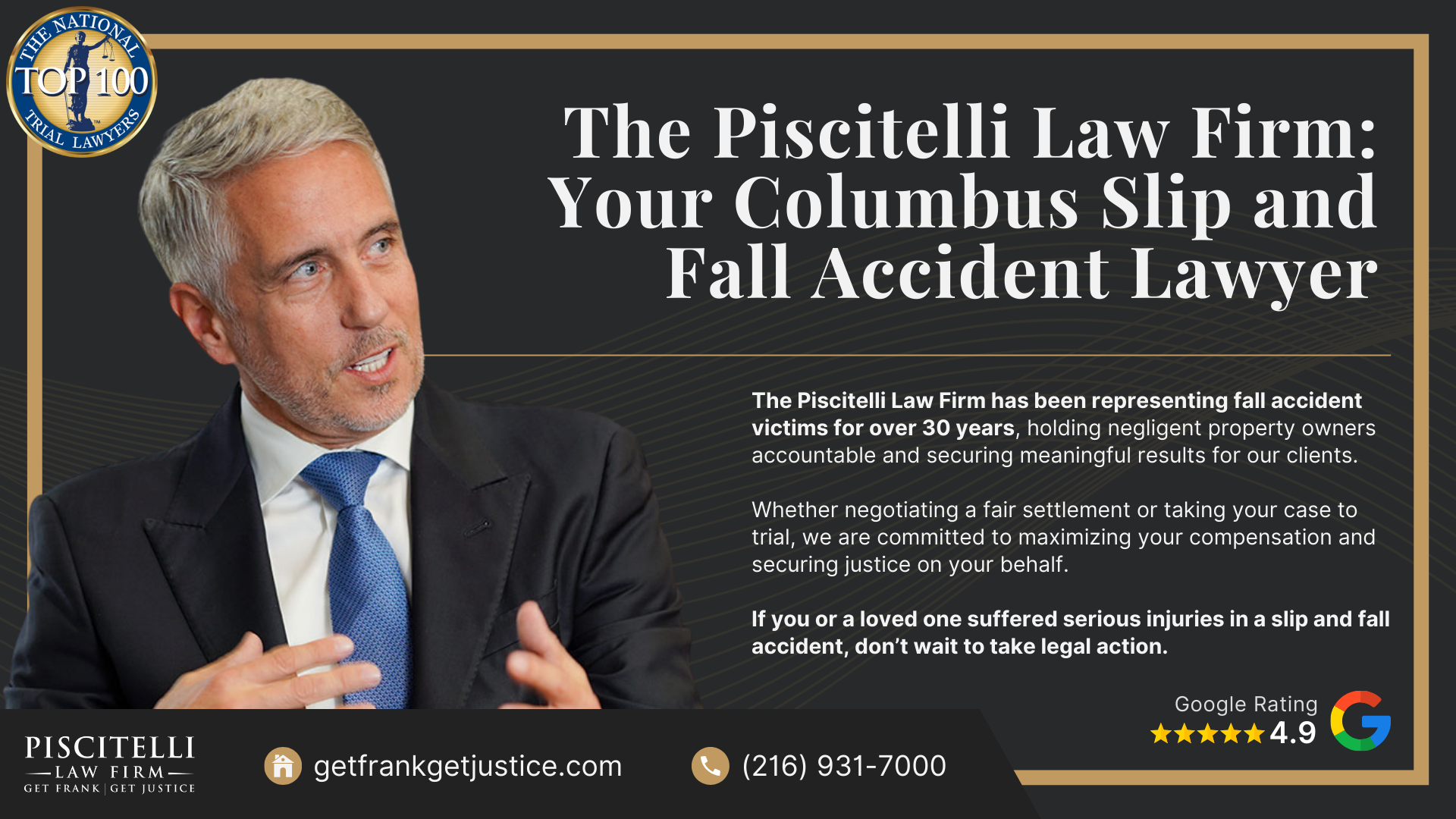 Meet Our Founder and Experienced Slip and Fall Attorney_ Frank Piscitelli; The Legal Process for Slip and Fall Claims in Ohio Explained; Gathering Evidence for a Slip and Fall Claim; Damages in a Slip and Fall Case; How to Prove Negligence in a Slip and Fall Case; Steps to Take After a Slip and Fall Accident in Ohio; Common Slip and Fall Injuries; Do You Qualify for a Slip and Fall Lawsuit; The Piscitelli Law Firm_ Your Columbus Slip and Fall Accident Lawyer