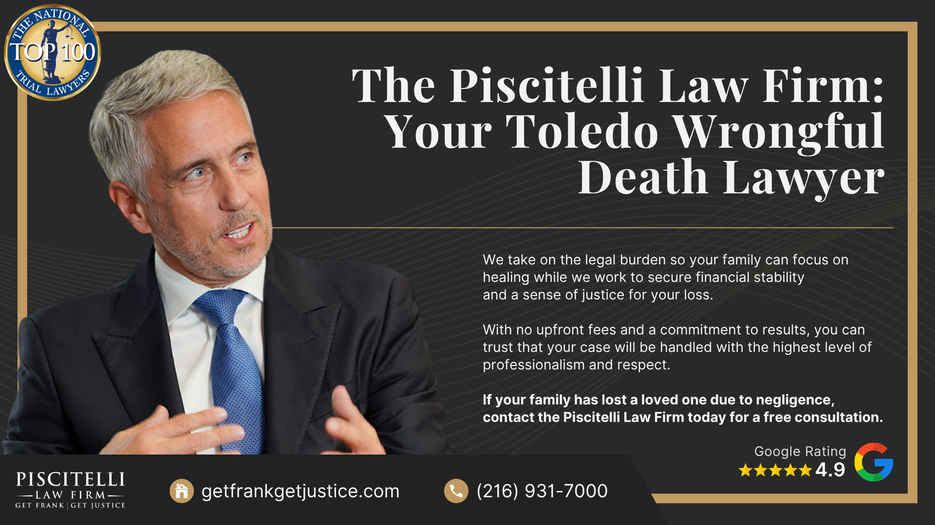 Meet Our Founder and Experienced Wrongful Death Attorney_ Frank Piscitelli; Who Can File a Wrongful Death Claim in Ohio; Actionable Steps to Take After a Wrongful Death in Ohio; Gathering Evidence for a Wrongful Death Lawsuit; Damages in Wrongful Death Cases;  Do You Qualify for a Toledo Wrongful Death Case; The Piscitelli Law Firm_ Your Toledo Wrongful Death Lawyer