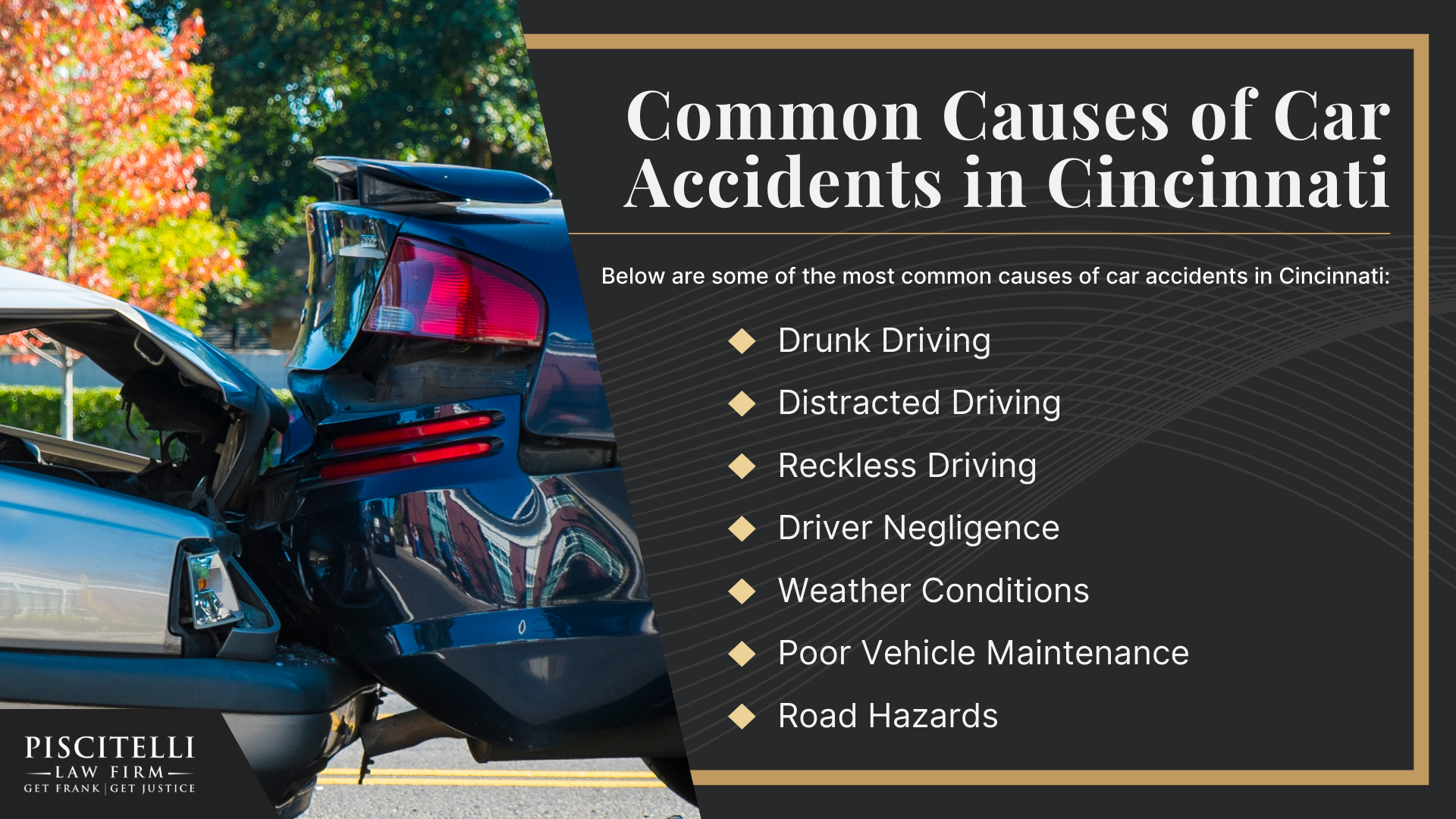 Meet Our Founder and Experienced Car Accident Attorney_ Frank Piscitelli; The Legal Process for Car Accident Claims in Ohio Explained; Gathering Evidence for a Car Accident Claim; Damages in Car Accident Cases Explained; Common Car Accident Injuries; Common Causes of Car Accidents in Akron