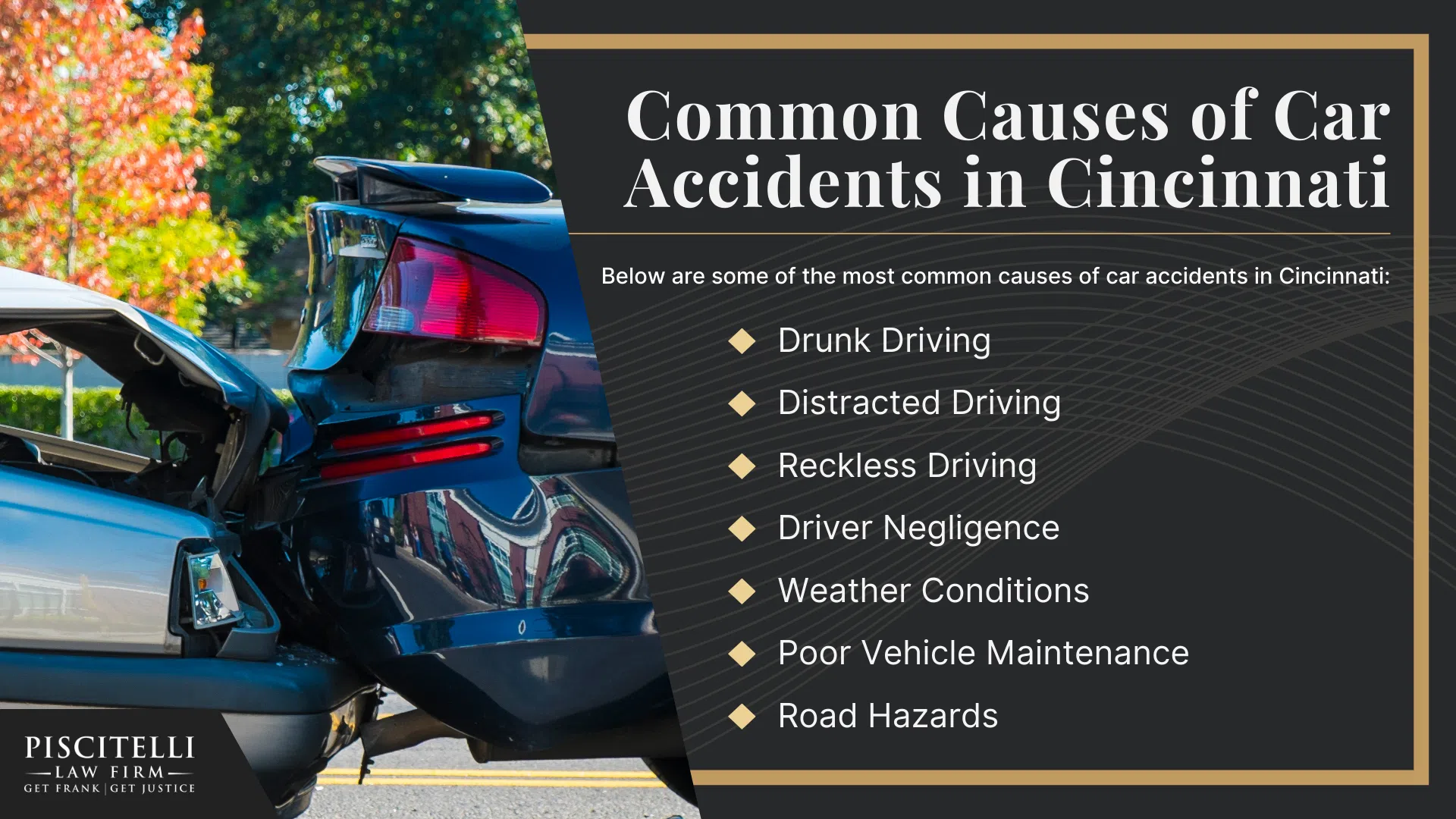Meet Our Founder and Experienced Car Accident Attorney_ Frank Piscitelli; The Legal Process for Car Accident Claims in Ohio Explained; Gathering Evidence for a Car Accident Claim; Damages in Car Accident Cases Explained; Common Car Accident Injuries; Common Causes of Car Accidents in Akron