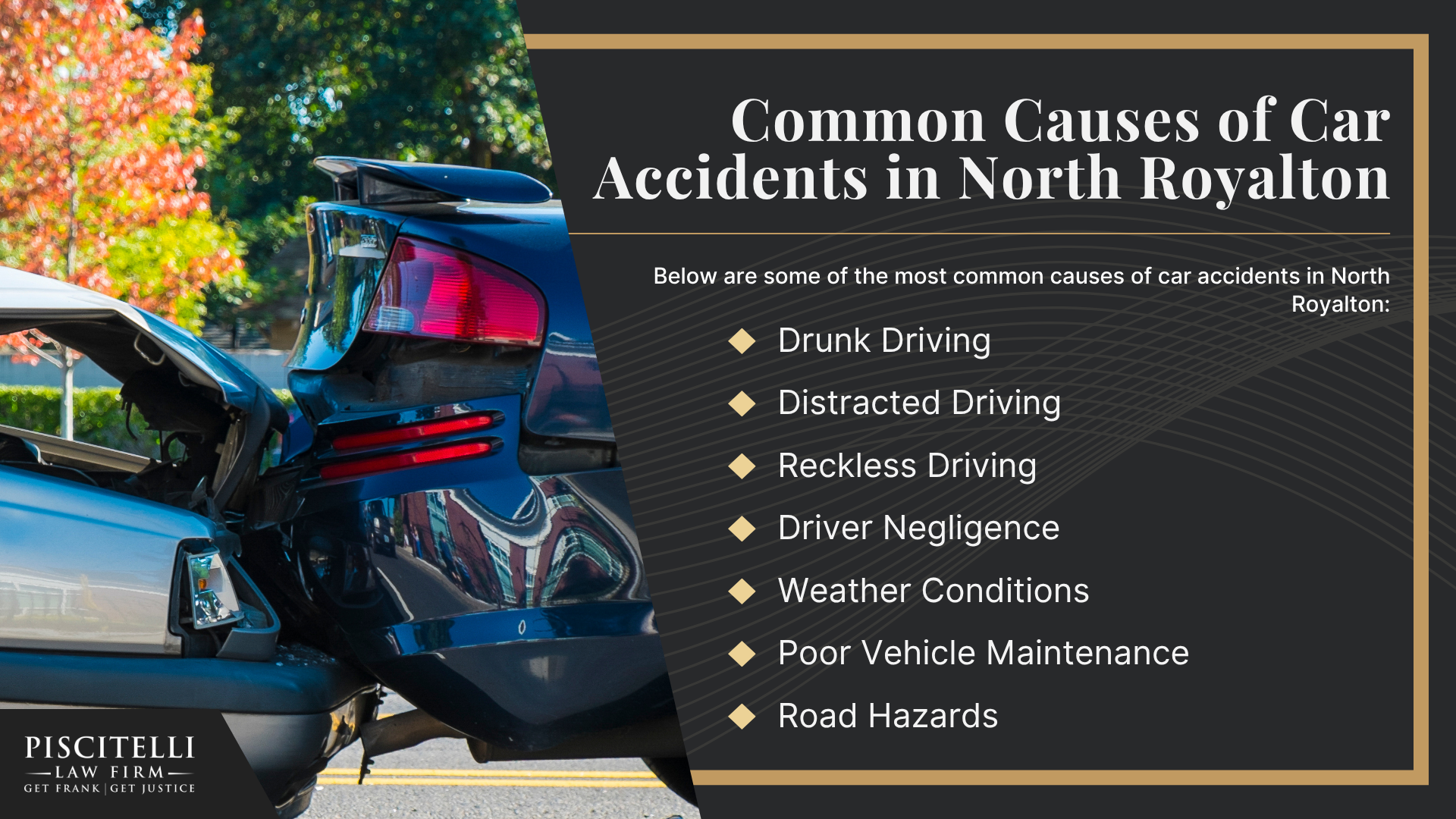 Meet Our Founder and Experienced Car Accident Attorney_ Frank Piscitelli; The Legal Process for Car Accident Claims in Ohio Explained; Gathering Evidence for a Car Accident Claim; Damages in Car Accident Cases Explained; Common Car Accident Injuries; Common Causes of Car Accidents in Toledo