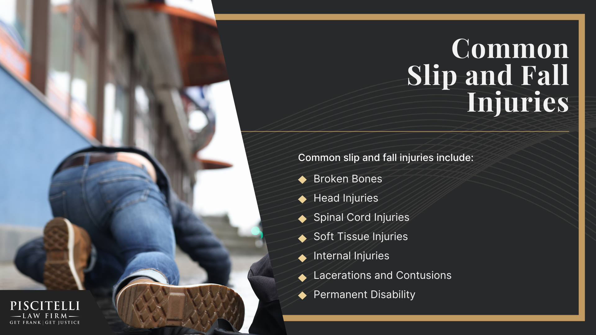 Meet Our Founder and Experienced Slip and Fall Attorney_ Frank Piscitelli; The Legal Process for Slip and Fall Claims in Ohio Explained; Gathering Evidence for a Slip and Fall Claim; Damages in a Slip and Fall Case; How to Prove Negligence in a Slip and Fall Case; Steps to Take After a Slip and Fall Accident in Ohio; Common Slip and Fall Injuries