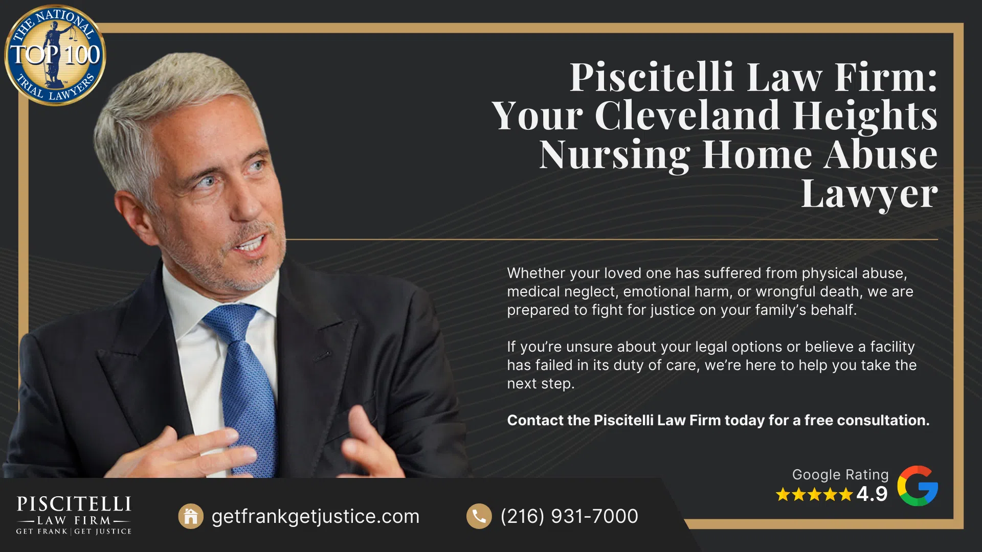 Meet Our Experienced Nursing Home Abuse Attorney_ Frank Piscitelli; What To Do If You Suspect Nursing Home Abuse or Neglect in Ohio; Gathering Evidence for a Nursing Home Abuse Lawsuit; Damages in Nursing Home Neglect and Abuse Cases; The Legal Process for Nursing Home Abuse Cases in Ohio Explained; Piscitelli Law Firm_ Your Cleveland Heights Nursing Home Abuse Lawyer