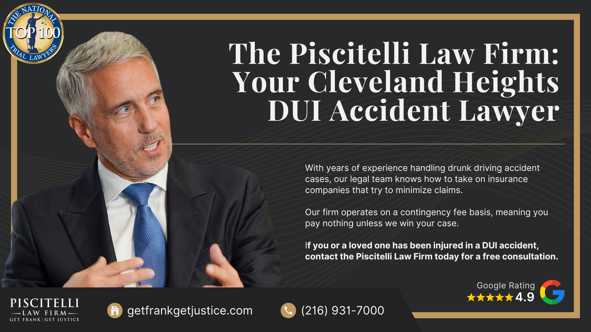 Frank Piscitelli_ One of Cleveland Heights' Top Drunk Driving Accident Attorneys; What To Do After a Drunk Driving Accident in Cincinnati, OH; Damages in a Personal Injury Lawsuit for a Drunk Driving Accident; Gathering Evidence for a DUI Accident Claim; The Legal Process for Drunk Driving Accidents in Ohio; Do You Qualify for a Drunk Driving Accident Case; The Piscitelli Law Firm_ Your Cincinnati DUI Accident Lawyer