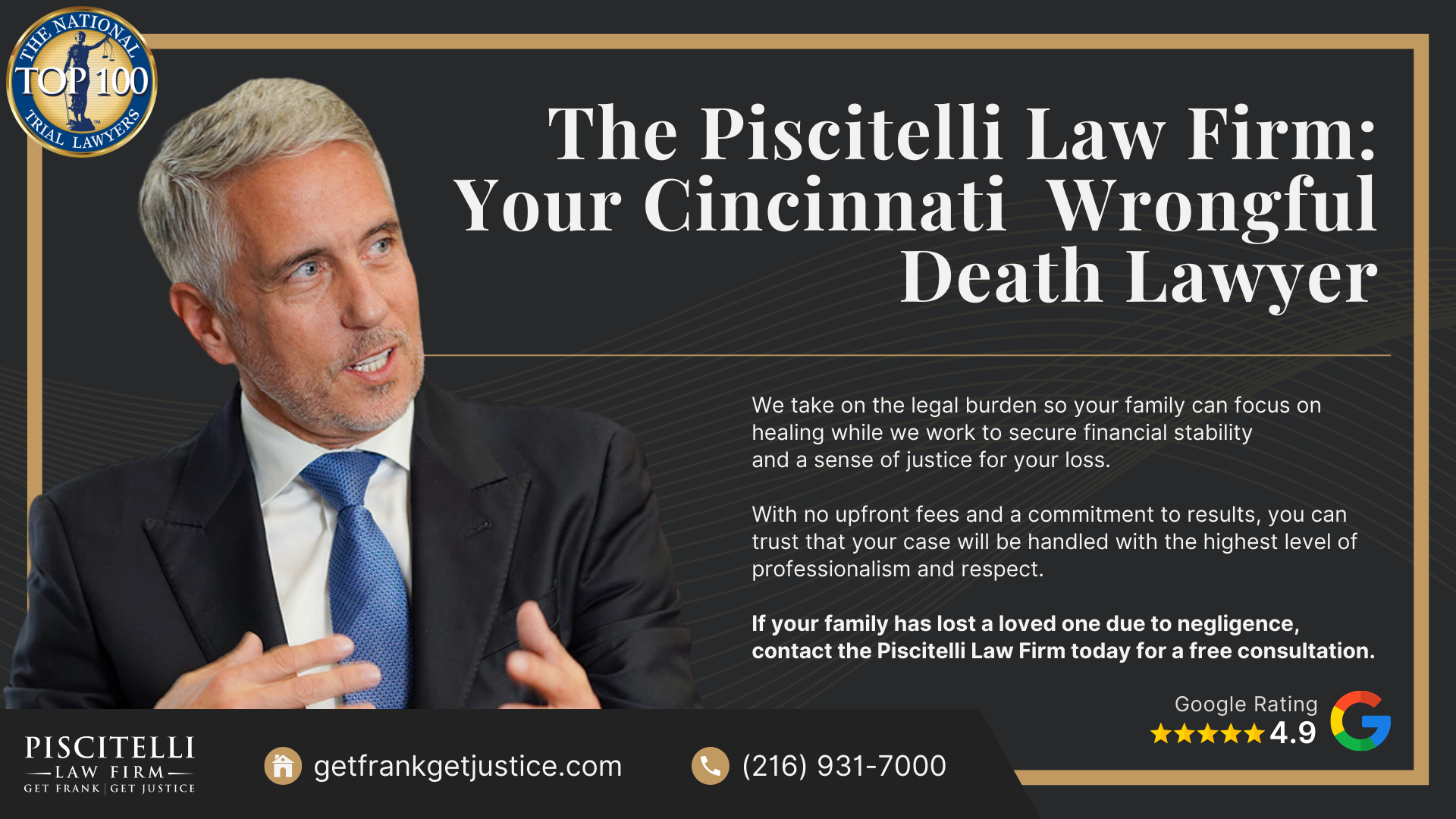Meet Our Founder and Experienced Wrongful Death Attorney_ Frank Piscitelli; The Legal Process for a Wrongful Death Lawsuit in Ohio Explained; Who Can File a Wrongful Death Claim in Ohio; Actionable Steps to Take After a Wrongful Death in Ohio; Gathering Evidence for a Wrongful Death Lawsuit; Damages in Wrongful Death Cases;  Do You Qualify for a Cincinnati Wrongful Death Case; The Piscitelli Law Firm_ Your Cincinnati Wrongful Death Lawyer