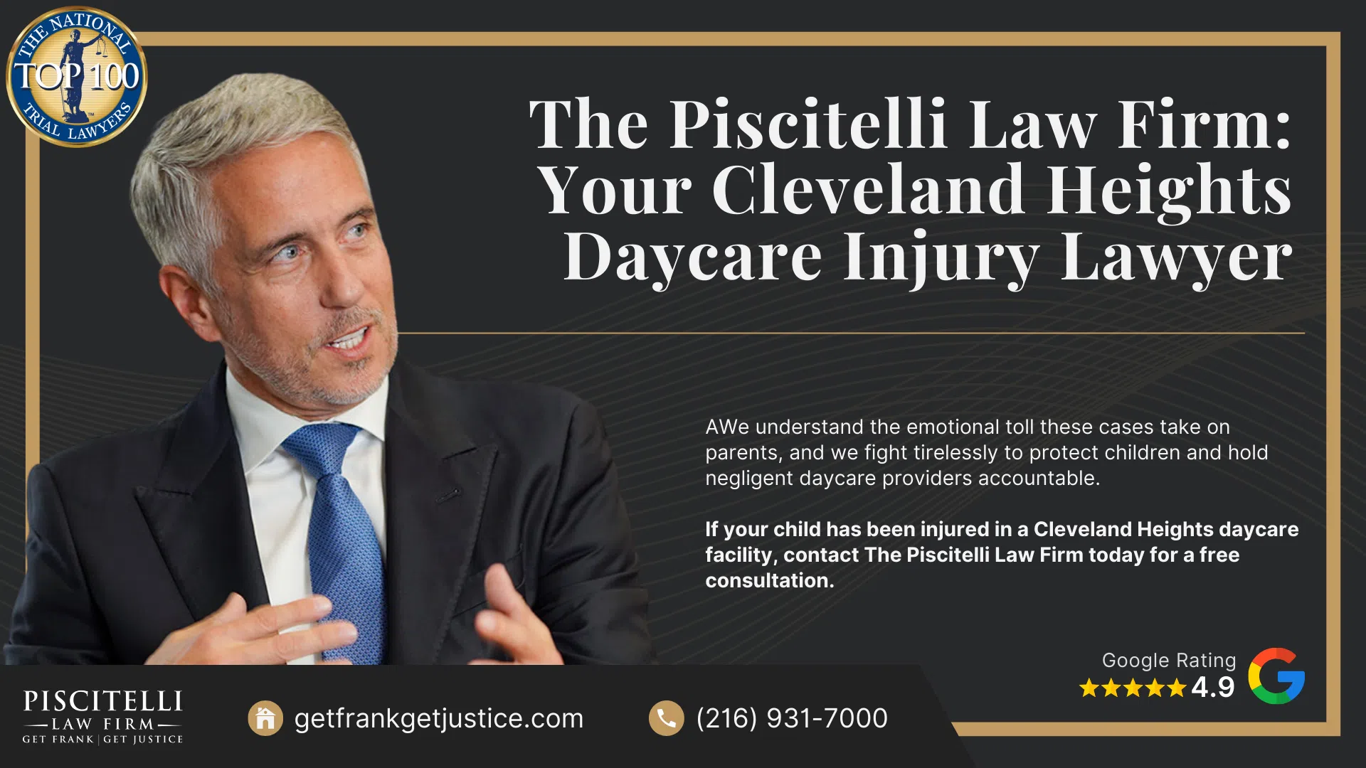 Meet Our Experienced Daycare Injury Attorney_ Frank Piscitelli; Warning Signs of an Abusive Daycare Facility and How to Take Action; How to Report Daycare Abuse or Neglect in Ohio; The Legal Process for Daycare Injury Cases in Ohio; Gathering Evidence for Daycare Abuse Cases; Damages in Daycare Injury Lawsuits; Do You Qualify for a Daycare Injury Lawsuit; The Piscitelli Law Firm_ Your Cleveland Heights Daycare Injury Lawyer 
