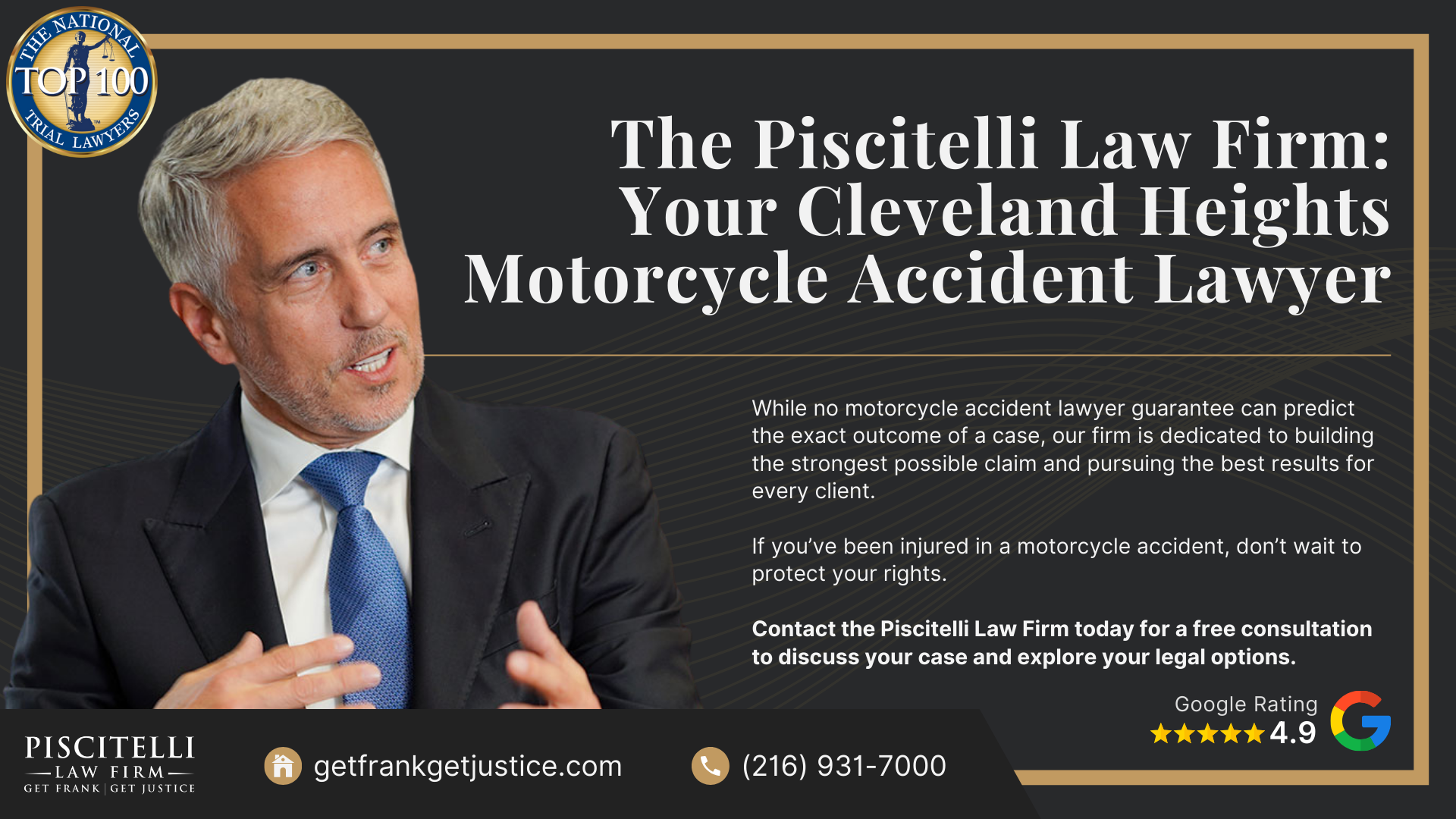Meet Frank Piscitelli_ One of Cleveland Heights' Top Motorcycle Accident Attorneys; What to Do After a Motorcycle Accident in Cleveland Heights, OH_ Steps to Take; Gathering Evidence for a Motorcycle Accident Claim; Common Damages in Motorcycle Accident Cases; What is the Legal Process for a Motorcycle Accident Claim in Ohio; Common Causes of Motorcycle Accidents in Cleveland Heights, OH; Common Motorcycle Injuries; The Piscitelli Law Firm_ Your Cleveland Heights Motorcycle Accident Lawyer
