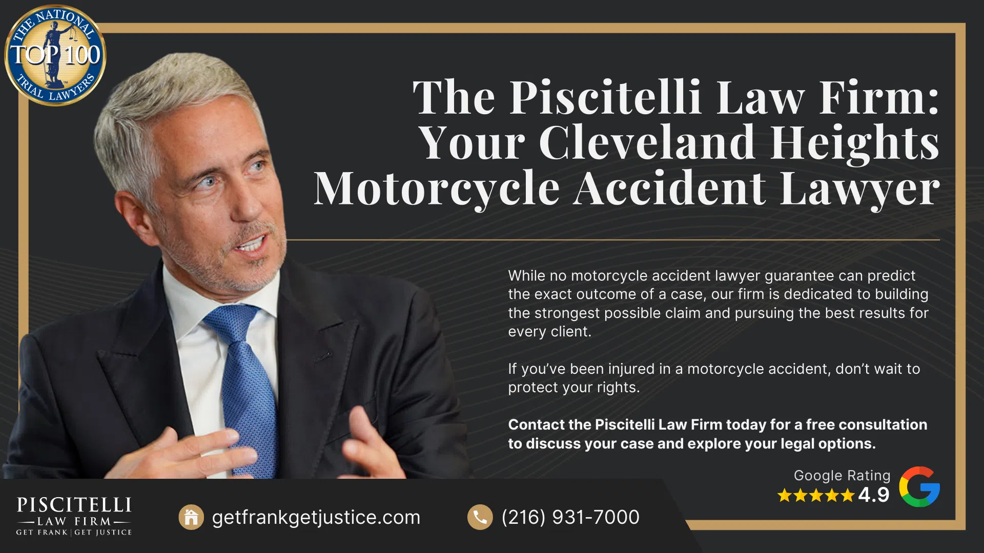 Meet Frank Piscitelli_ One of Cleveland Heights' Top Motorcycle Accident Attorneys; What to Do After a Motorcycle Accident in Cleveland Heights, OH_ Steps to Take; Gathering Evidence for a Motorcycle Accident Claim; Common Damages in Motorcycle Accident Cases; What is the Legal Process for a Motorcycle Accident Claim in Ohio; Common Causes of Motorcycle Accidents in Cleveland Heights, OH; Common Motorcycle Injuries; The Piscitelli Law Firm_ Your Cleveland Heights Motorcycle Accident Lawyer