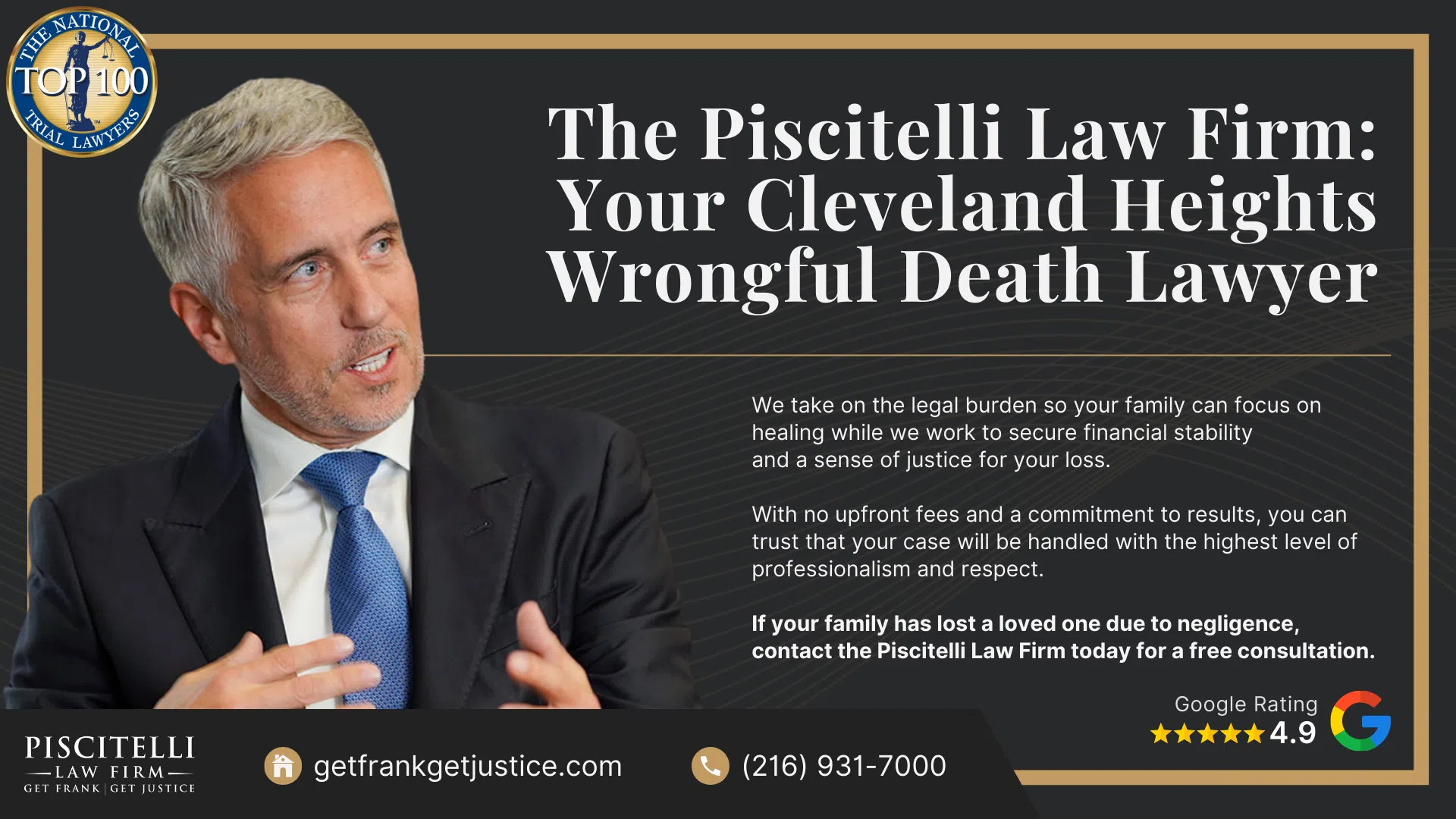 Meet Our Founder and Experienced Wrongful Death Attorney_ Frank Piscitelli; The Legal Process for a Wrongful Death Lawsuit in Ohio Explained; Who Can File a Wrongful Death Claim in Ohio; Actionable Steps to Take After a Wrongful Death in Ohio; Gathering Evidence for a Wrongful Death Lawsuit; Damages in Wrongful Death Cases;  Do You Qualify for a Cleveland Heights Wrongful Death Case; The Piscitelli Law Firm_ Your Cleveland Heights Wrongful Death Lawyer