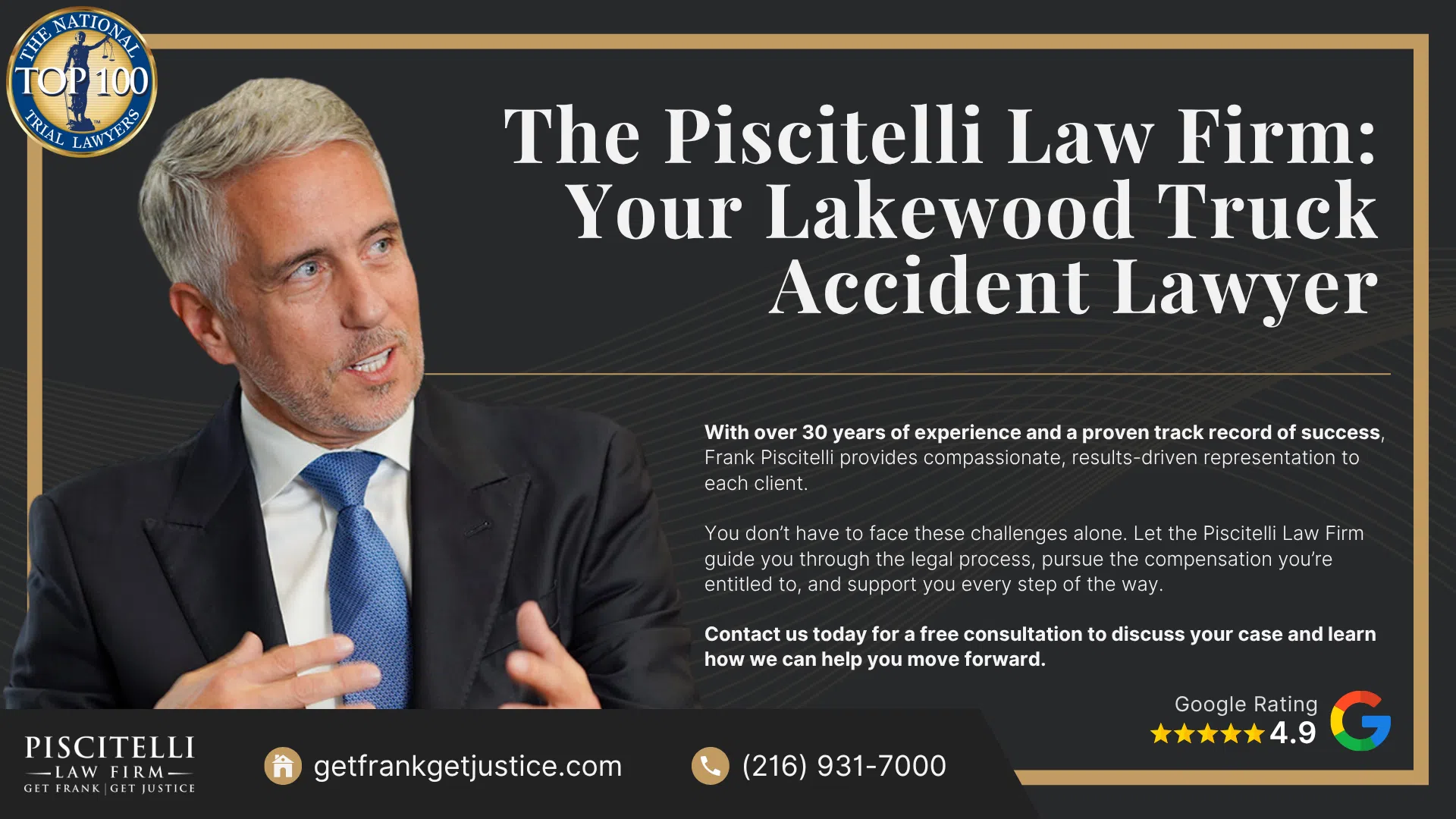 Meet Frank Piscitelli_ One of Lakewood's Top Truck Accident Attorneys; What To Do After a Truck Accident in Lakewood, OH; Gather Evidence for Your Truck Accident Claim; Common Damages in Truck Accident Claims; Who Can Be Held Liable in a Truck Accident Case; The Legal Process for Truck Accident Cases in Ohio; Common Causes of Truck Accidents; Common Truck Accident Injuries; The Piscitelli Law Firm_ Your Lakewood Truck Accident Lawyer
