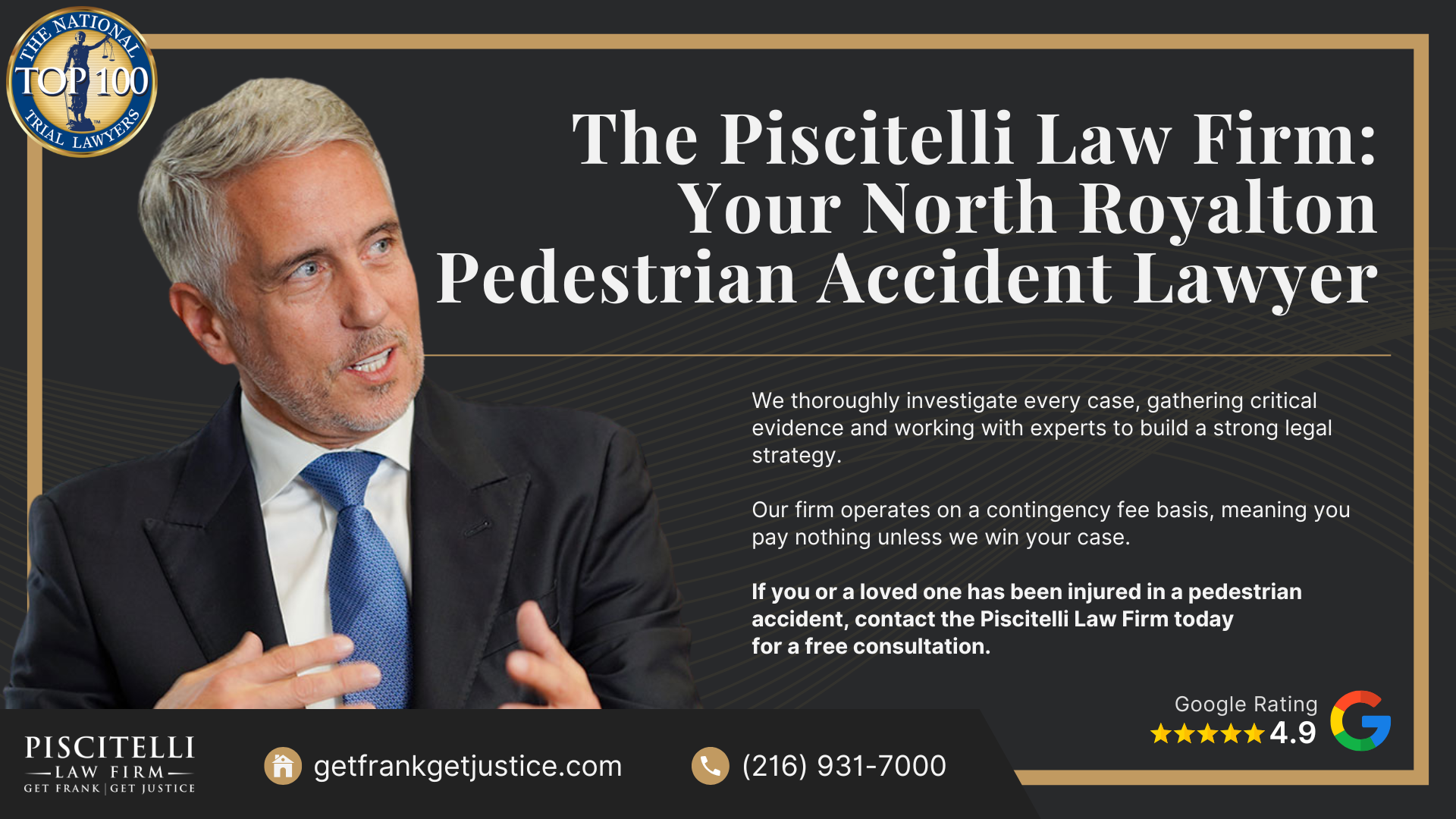 Frank Piscitelli_ One of the Top Ohio Pedestrian Accident Attorneys; What to Do After a Pedestrian Accident in North Royalton, OH; Gathering Evidence for Pedestrian Accident Cases; Damages in a Pedestrian Accident Claim; The Legal Process for a Wrongful Death Lawsuit in Ohio Explained; Common Causes of Pedestrian Accidents; Common Pedestrian Accident Injuries; Do You Qualify for a Pedestrian Accident Claim; The Piscitelli Law Firm_ Your North Royalton Pedestrian Accident Lawyer