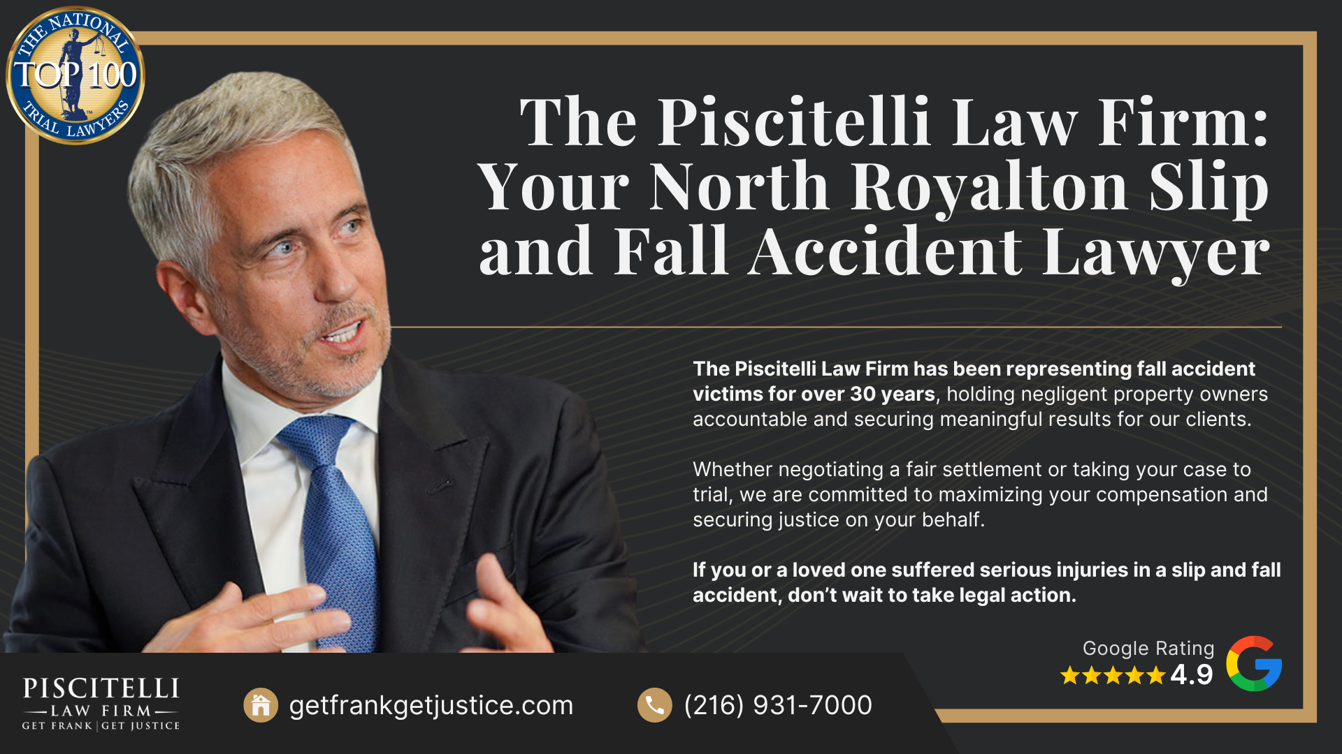 Meet Our Founder and Experienced Slip and Fall Attorney_ Frank Piscitelli; The Legal Process for Slip and Fall Claims in Ohio Explained; Gathering Evidence for a Slip and Fall Claim; Damages in a Slip and Fall Case; How to Prove Negligence in a Slip and Fall Case; Steps to Take After a Slip and Fall Accident in Ohio; Common Slip and Fall Injuries; Do You Qualify for a Slip and Fall Lawsuit; The Piscitelli Law Firm_ Your North Royalton Slip and Fall Accident Lawyer