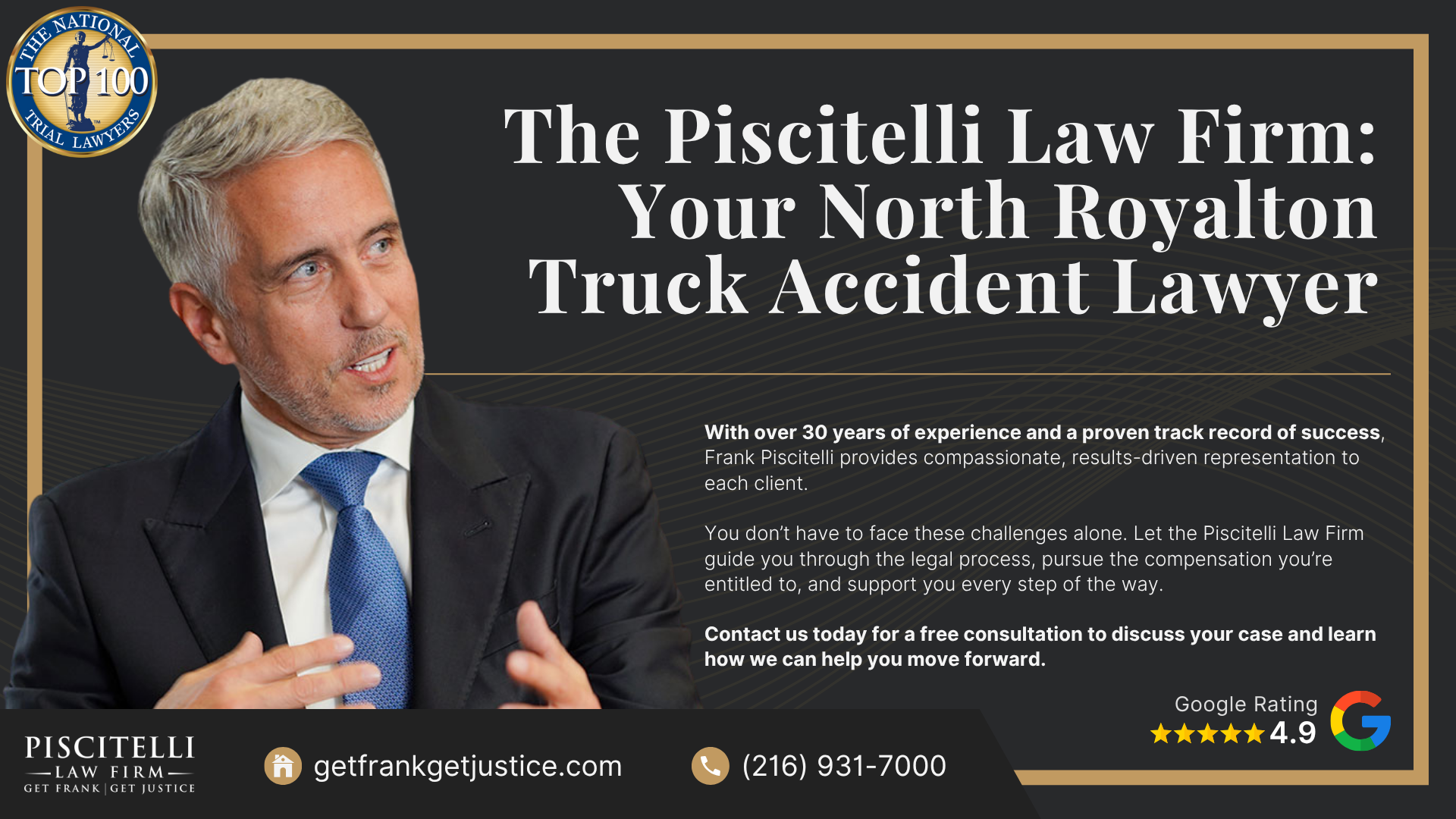Meet Frank Piscitelli_ One of Euclid's Top Truck Accident Attorneys; What To Do After a Truck Accident in North Royalton, OH; Gather Evidence for Your Truck Accident Claim; Common Damages in Truck Accident Claims; Who Can Be Held Liable in a Truck Accident Case; The Legal Process for Truck Accident Cases in Ohio; Common Causes of Truck Accidents; Common Truck Accident Injuries; The Piscitelli Law Firm_ Your North Royalton Truck Accident Lawyer
