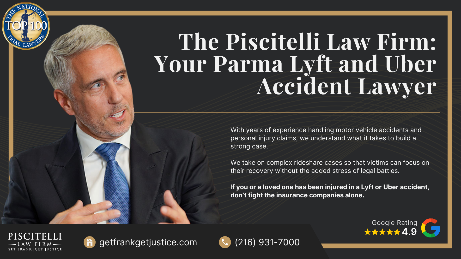 Frank Piscitelli_ One of Parma's Top Uber & Lyft Accident Attorneys; What to Do After a Car Accident Involving Lyft or Uber Vehicle in Parma, OH; Gathering Evidence for Rideshare Accident Cases; Damages in a Rideshare Accident Claim; The Legal Process for Rideshare Accident Cases in Ohio; Do You Qualify for a Rideshare Accident Claim; The Piscitelli Law Firm_ Your Parma Lyft and Uber Accident Lawyer