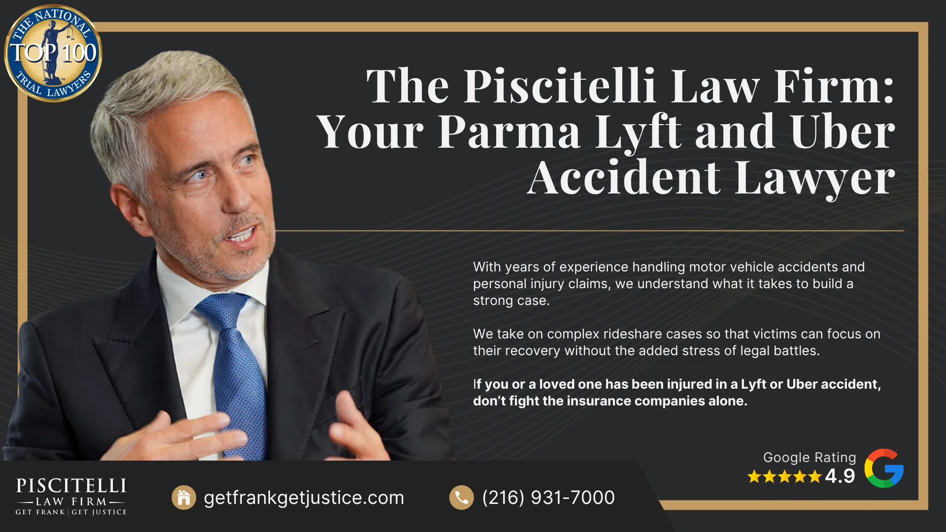 Frank Piscitelli_ One of Parma's Top Uber & Lyft Accident Attorneys; What to Do After a Car Accident Involving Lyft or Uber Vehicle in Parma, OH; Gathering Evidence for Rideshare Accident Cases; Damages in a Rideshare Accident Claim; The Legal Process for Rideshare Accident Cases in Ohio; Do You Qualify for a Rideshare Accident Claim; The Piscitelli Law Firm_ Your Parma Lyft and Uber Accident Lawyer