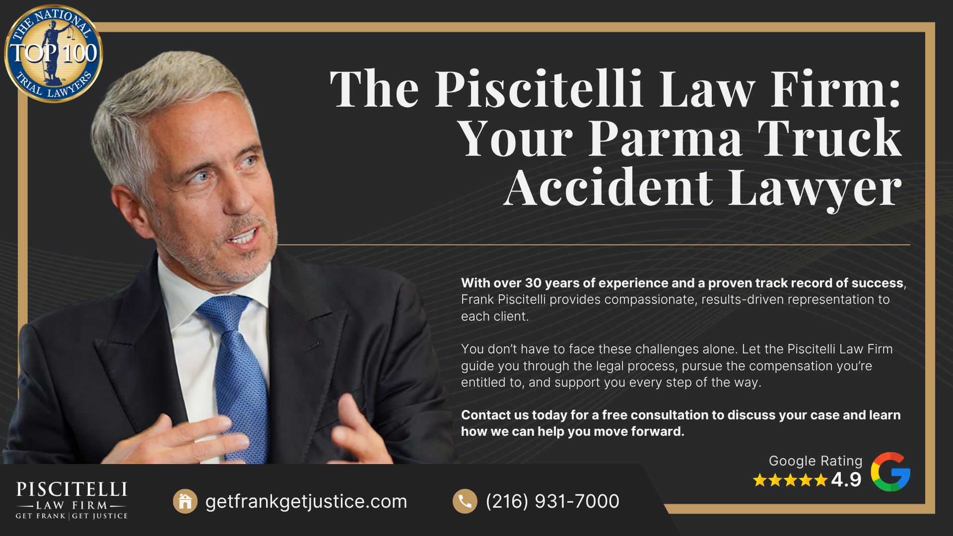 Meet Frank Piscitelli_ One of Parma's Top Truck Accident Attorneys; What To Do After a Truck Accident in Parma, OH; Gather Evidence for Your Truck Accident Claim; Common Damages in Truck Accident Claims; Who Can Be Held Liable in a Truck Accident Case; The Legal Process for Truck Accident Cases in Ohio; Common Causes of Truck Accidents; Common Truck Accident Injuries; The Piscitelli Law Firm_ Your Parma Truck Accident Lawyer