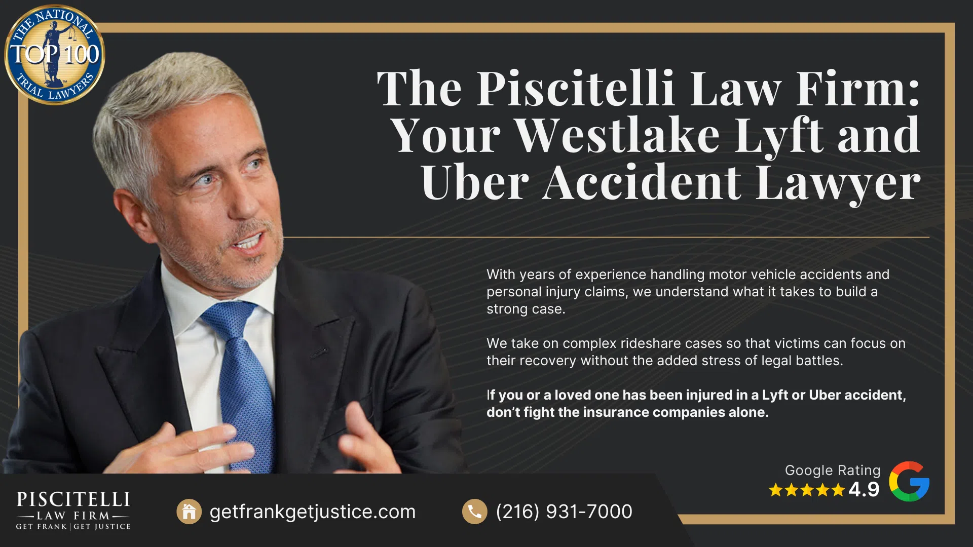 Frank Piscitelli_ One of Westlake's Top Uber & Lyft Accident Attorneys; What to Do After a Car Accident Involving Lyft or Uber Vehicle in Westlake, OH; Gathering Evidence for Rideshare Accident Cases; Damages in a Rideshare Accident Claim; The Legal Process for Rideshare Accident Cases in Ohio; Do You Qualify for a Rideshare Accident Claim; The Piscitelli Law Firm_ Your Westlake Lyft and Uber Accident Lawyer
