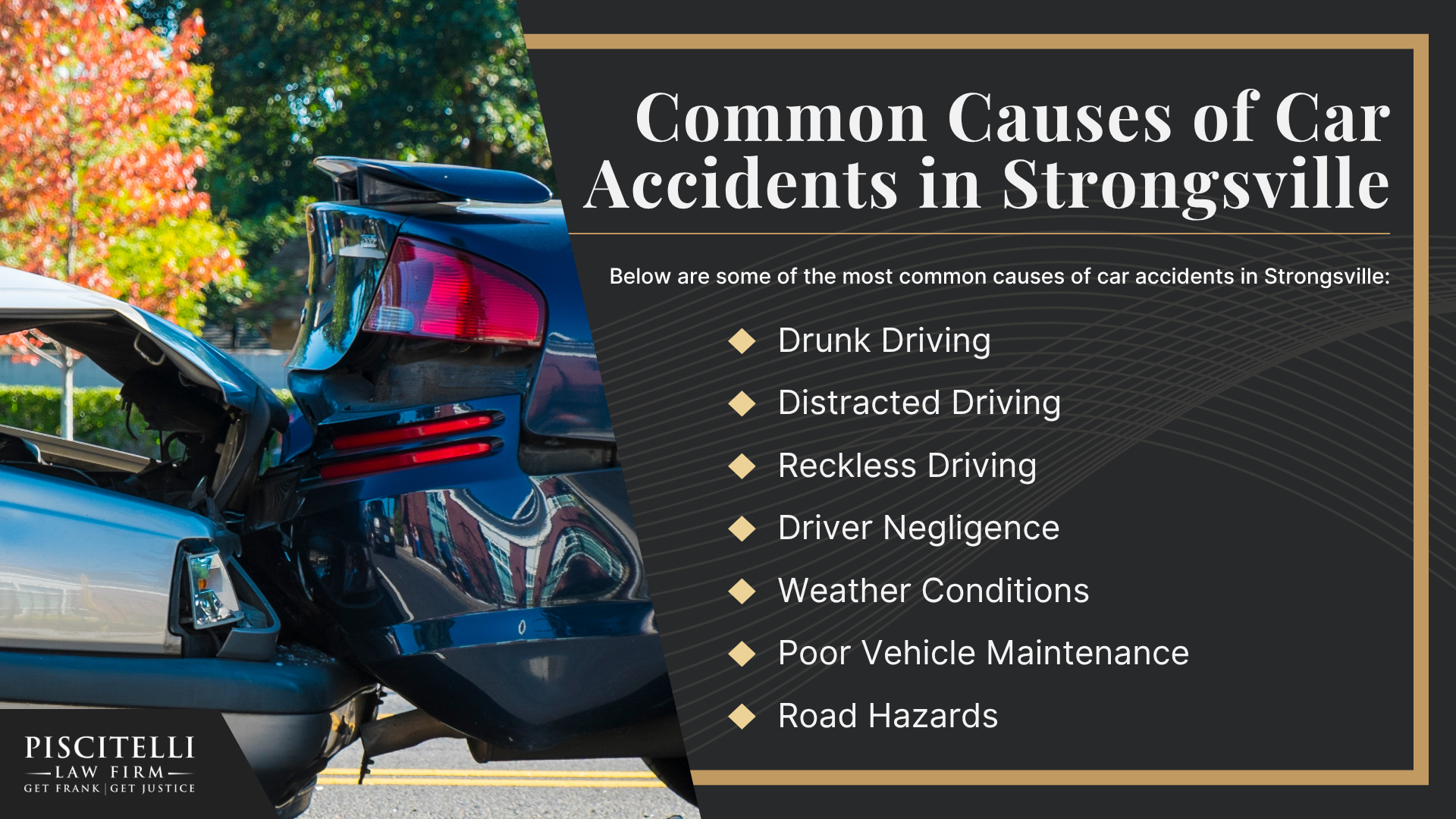 Meet Our Founder and Experienced Car Accident Attorney_ Frank Piscitelli; The Legal Process for Car Accident Claims in Ohio Explained; Gathering Evidence for a Car Accident Claim; Damages in Car Accident Cases Explained; Common Car Accident Injuries; Common Causes of Car Accidents in Westlake