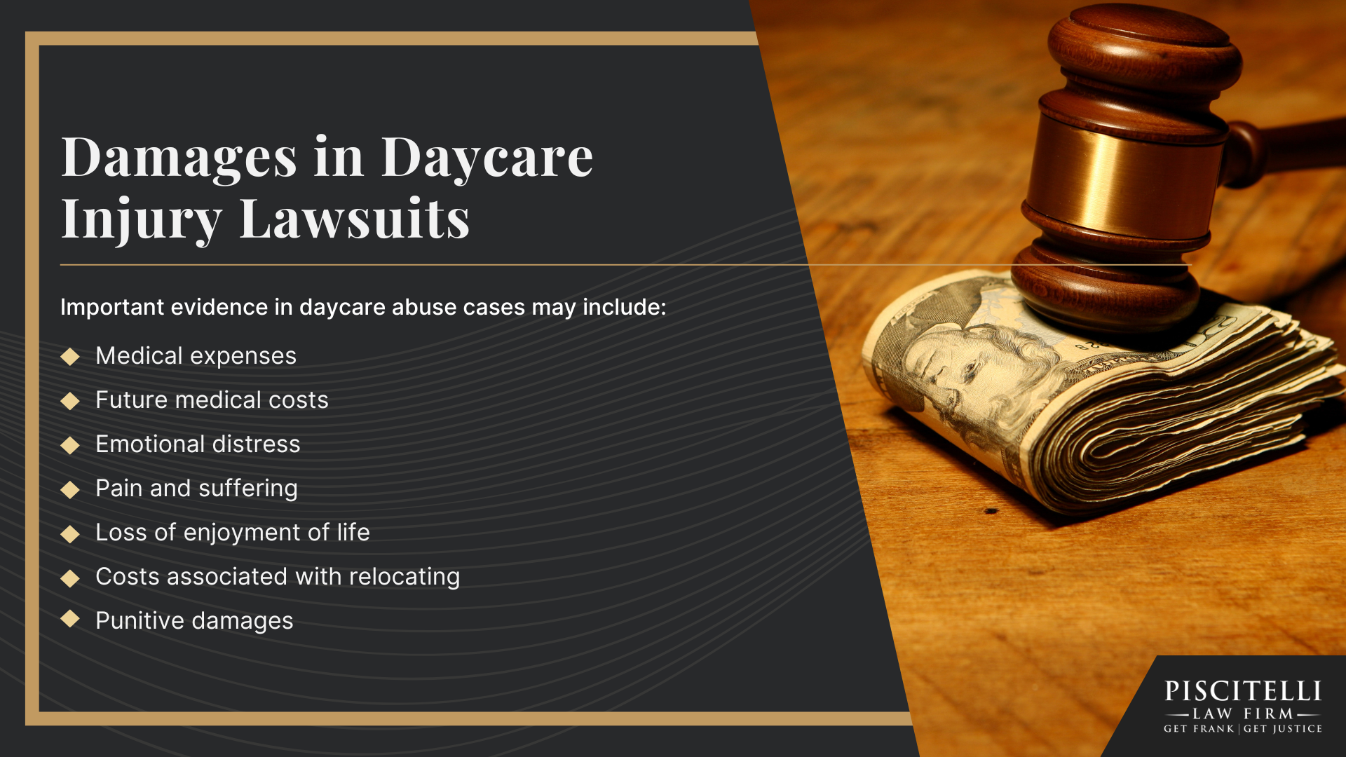 Meet Our Experienced Daycare Injury Attorney_ Frank Piscitelli; Warning Signs of an Abusive Daycare Facility and How to Take Action; How to Report Daycare Abuse or Neglect in Ohio; Types of Abuse and Negligence in Daycare Centers; The Legal Process for Daycare Injury Cases in Ohio; Gathering Evidence for Daycare Abuse Cases; Damages in Daycare Injury Lawsuits