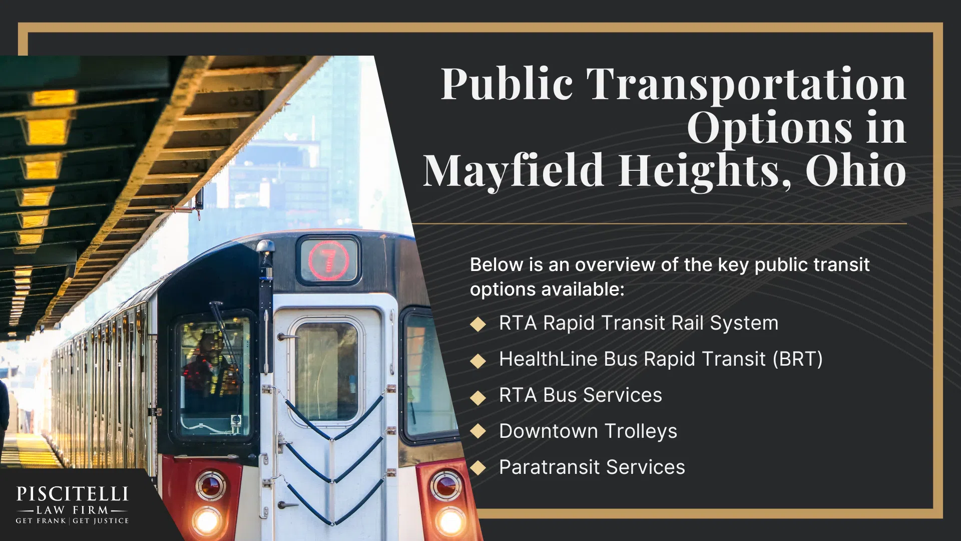 Frank Piscitelli_ One of Mayfield Heights's Top Public Transportation and Bus Accident Lawyers; What to Do After a Public Transportation Accident in Mayfield Heights, OH; Gather Evidence for a Public Transportation Injury Claim; Damages in a Public Transportation Accident Claim; Types of Public Transportation Accidents; Common Causes of Public Transportation Accidents; Public Transportation Options in Mayfield Heights, Ohio