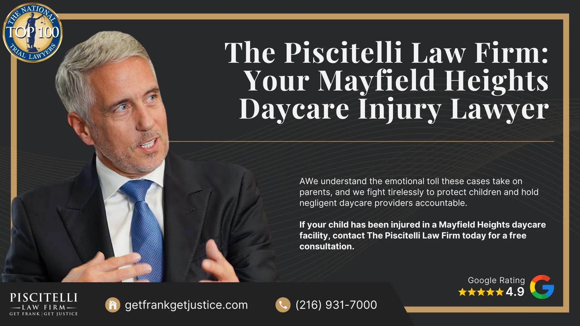 Meet Our Experienced Daycare Injury Attorney_ Frank Piscitelli; Warning Signs of an Abusive Daycare Facility and How to Take Action; How to Report Daycare Abuse or Neglect in Ohio; Types of Abuse and Negligence in Daycare Centers; The Legal Process for Daycare Injury Cases in Ohio; Do You Qualify for a Daycare Injury Lawsuit;  The Piscitelli Law Firm_ Your Mayfield Heights Daycare Injury Lawyer
