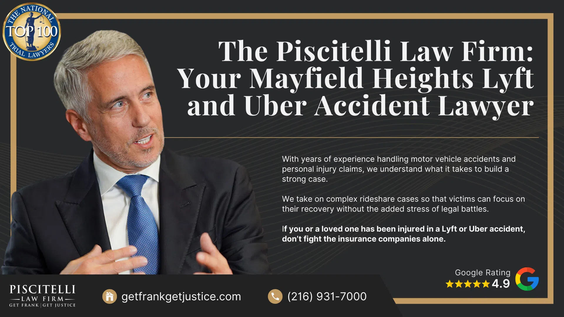 Frank Piscitelli_ One of Mayfield Heights's Top Uber & Lyft Accident Attorneys; What to Do After a Car Accident Involving Lyft or Uber Vehicle in Mayfield Heights, OH; Gathering Evidence for Rideshare Accident Cases; Damages in a Rideshare Accident Claim; The Legal Process for Rideshare Accident Cases in Ohio; Do You Qualify for a Rideshare Accident Claim; The Piscitelli Law Firm_ Your Mayfield Heights Lyft and Uber Accident Lawyer