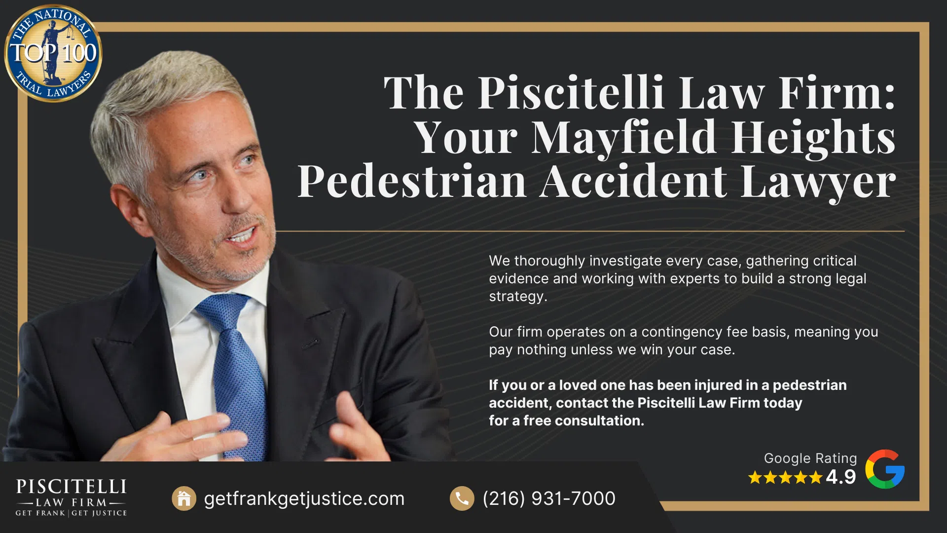 Frank Piscitelli_ One of the Top Ohio Pedestrian Accident Attorneys; What to Do After a Pedestrian Accident in Mayfield Heights, OH; Gathering Evidence for Pedestrian Accident Cases; Damages in a Pedestrian Accident Claim; The Legal Process for a Wrongful Death Lawsuit in Ohio Explained; Common Causes of Pedestrian Accidents; Common Pedestrian Accident Injuries; Do You Qualify for a Pedestrian Accident Claim; The Piscitelli Law Firm_ Your Mayfield Heights Pedestrian Accident Lawyer