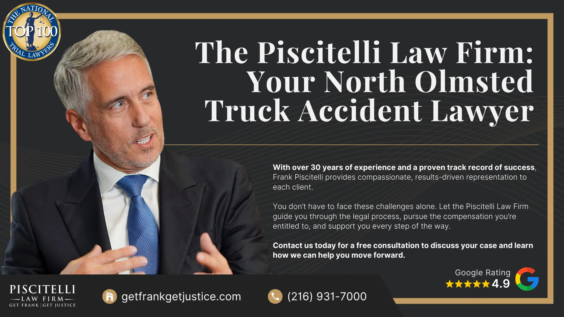 What To Do After a Truck Accident in North Olmsted, OH; The Legal Process for Truck Accident Cases in Ohio; Common Causes of Truck Accidents; Common Truck Accident Injuries; The Piscitelli Law Firm_ Your North Olmsted Truck Accident Lawyer