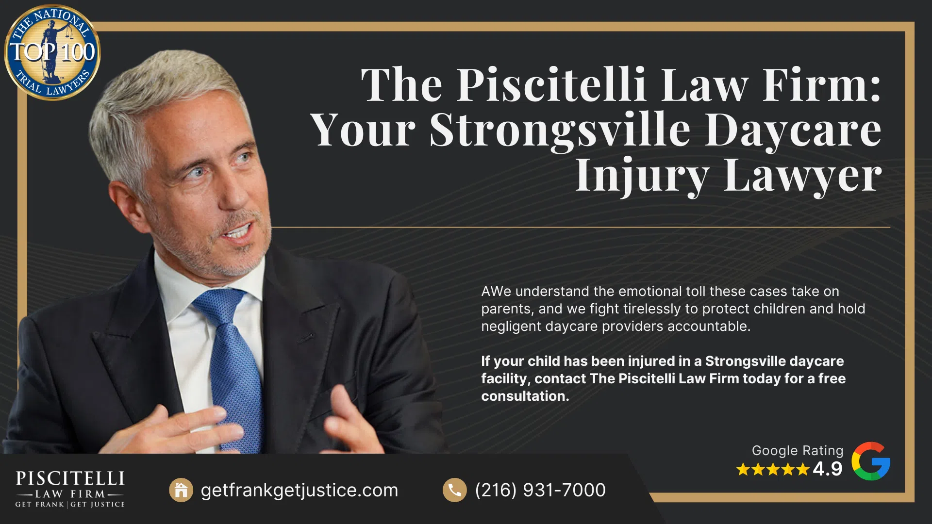 Meet Our Experienced Daycare Injury Attorney_ Frank Piscitelli; Warning Signs of an Abusive Daycare Facility and How to Take Action; How to Report Daycare Abuse or Neglect in Ohio; Types of Abuse and Negligence in Daycare Centers; The Legal Process for Daycare Injury Cases in Ohio; Gathering Evidence for Daycare Abuse Cases; Damages in Daycare Injury Lawsuits; Do You Qualify for a Daycare Injury Lawsuit;  The Piscitelli Law Firm_ Your Strongsville Daycare Injury Lawyer
