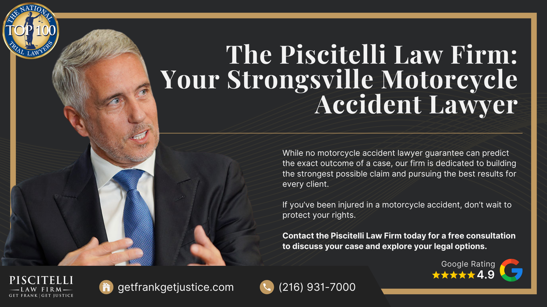 Meet Frank Piscitelli_ One of Strongsville's Top Motorcycle Accident Attorneys; What to Do After a Motorcycle Accident in Strongsville, OH_ Steps to Take; Gathering Evidence for a Motorcycle Accident Claim; Common Damages in Motorcycle Accident Cases; What is the Legal Process for a Motorcycle Accident Claim in Ohio; Common Causes of Motorcycle Accidents in Strongsville, OH; Common Motorcycle Injuries; The Piscitelli Law Firm_ Your Strongsville Motorcycle Accident Lawyer