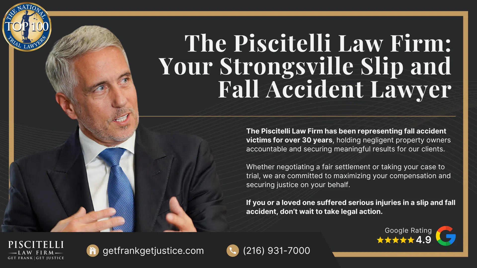 Meet Our Founder and Experienced Slip and Fall Attorney_ Frank Piscitelli; The Legal Process for Slip and Fall Claims in Ohio Explained; Gathering Evidence for a Slip and Fall Claim; Damages in a Slip and Fall Case; How to Prove Negligence in a Slip and Fall Case; Steps to Take After a Slip and Fall Accident in Ohio; Common Slip and Fall Injuries; Do You Qualify for a Slip and Fall Lawsuit; The Piscitelli Law Firm_ Your Strongsville Slip and Fall Accident Lawyer