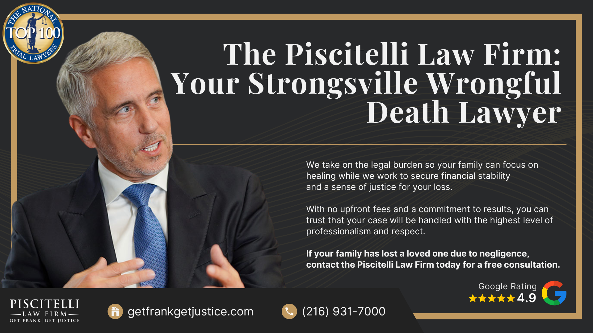 Meet Our Founder and Experienced Wrongful Death Attorney_ Frank Piscitelli; The Legal Process for a Wrongful Death Lawsuit in Ohio Explained; Who Can File a Wrongful Death Claim in Ohio; Actionable Steps to Take After a Wrongful Death in Ohio; Gathering Evidence for a Wrongful Death Lawsuit; Damages in Wrongful Death Cases; Do You Qualify for an Strongsville Wrongful Death Case; The Piscitelli Law Firm_ Your Strongsville Wrongful Death Lawyer