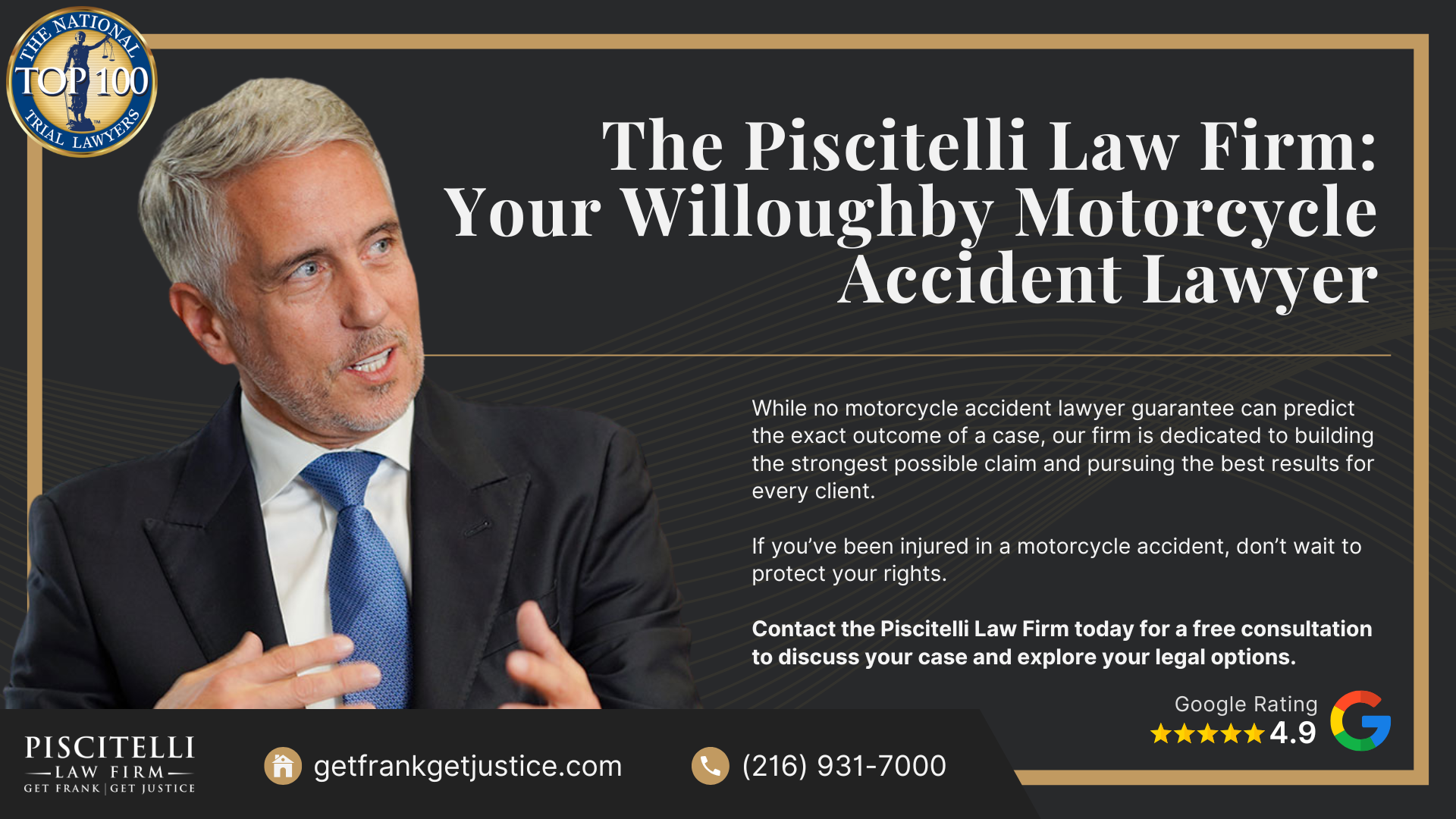 Meet Frank Piscitelli_ One of Willoughby's Top Motorcycle Accident Attorneys; What to Do After a Motorcycle Accident in Willoughby, OH_ Steps to Take; Gathering Evidence for a Motorcycle Accident Claim; Common Damages in Motorcycle Accident Cases; What is the Legal Process for a Motorcycle Accident Claim in Ohio; Common Causes of Motorcycle Accidents in Strongsville, OH; Common Motorcycle Injuries; The Piscitelli Law Firm_ Your Willoughby Motorcycle Accident Lawyer