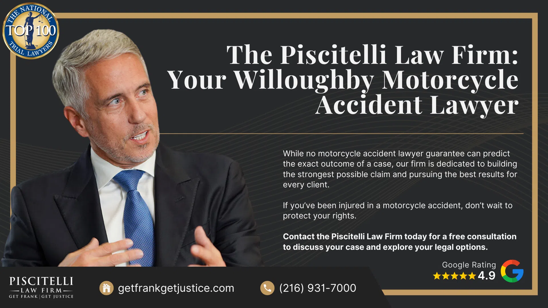 Meet Frank Piscitelli_ One of Willoughby's Top Motorcycle Accident Attorneys; What to Do After a Motorcycle Accident in Willoughby, OH_ Steps to Take; Gathering Evidence for a Motorcycle Accident Claim; Common Damages in Motorcycle Accident Cases; What is the Legal Process for a Motorcycle Accident Claim in Ohio; Common Causes of Motorcycle Accidents in Strongsville, OH; Common Motorcycle Injuries; The Piscitelli Law Firm_ Your Willoughby Motorcycle Accident Lawyer