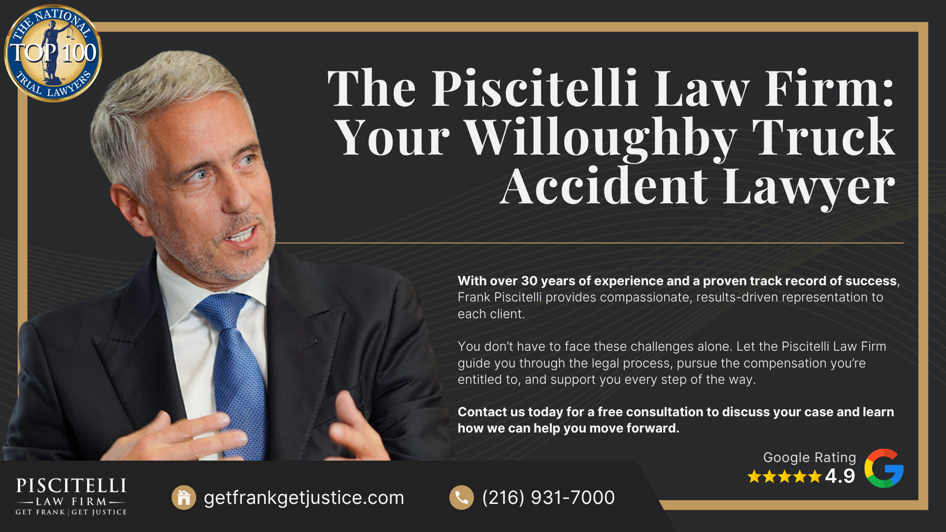 Meet Frank Piscitelli_ One of Willoughby's Top Truck Accident Attorneys; What To Do After a Truck Accident in Willoughby, OH; Gather Evidence for Your Truck Accident Claim; Common Damages in Truck Accident Claims; Who Can Be Held Liable in a Truck Accident Case; The Legal Process for Truck Accident Cases in Ohio; Common Causes of Truck Accidents; Common Truck Accident Injuries; The Piscitelli Law Firm_ Your Willoughby Truck Accident Lawyer