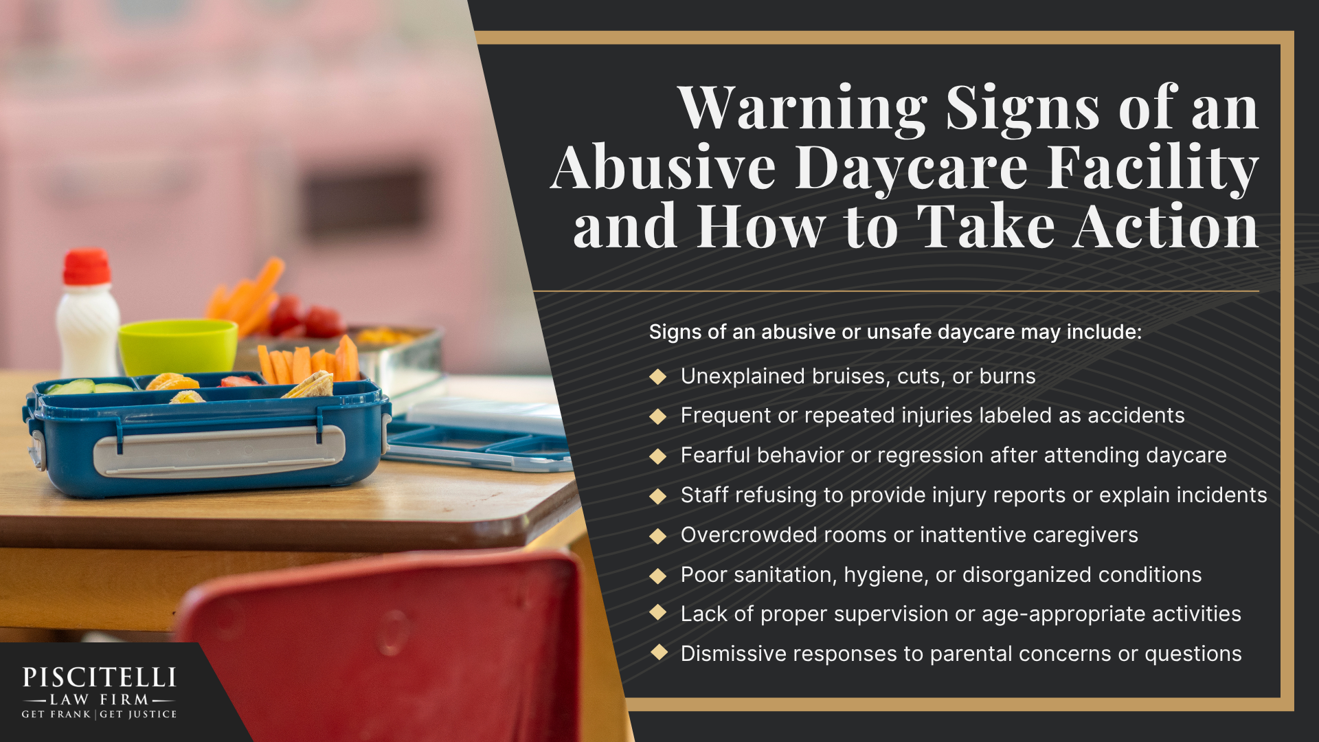 The Piscitelli Law Firm: Your North Olmsted Daycare
Injury Lawyer; Damages in Daycare Injury Lawsuits; Warning Signs of an Abusive Daycare Facility and How to Take Action