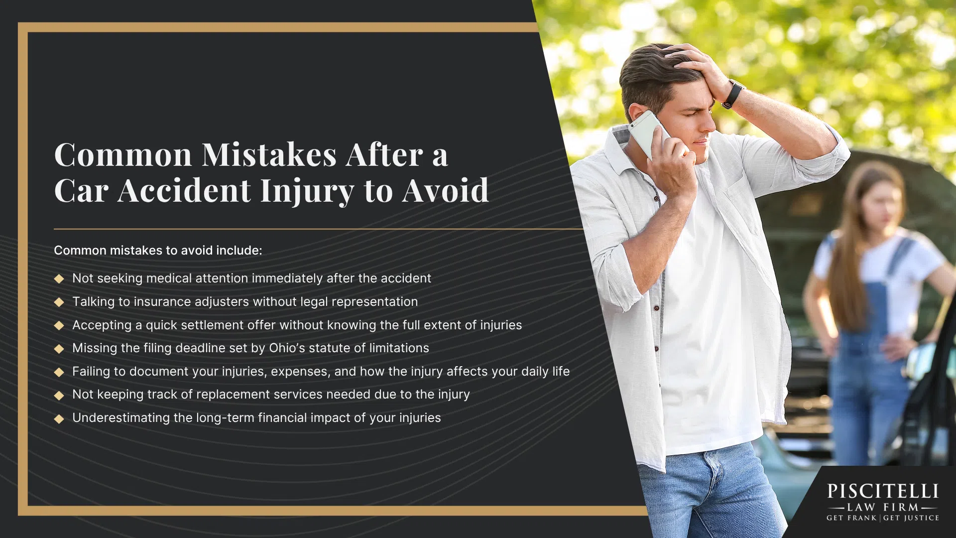 The Legal Process for a Car Accident Injury Claim in Ohio_ Complete Overview; Factors That Influence the Outcome of an Ohio Car Accident Lawsuit; Common Mistakes After a Car Accident Injury to Avoid