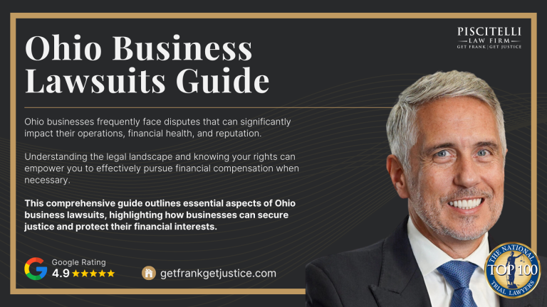 Ohio Business Lawsuits Guide; Types of Businesses Commonly Involved in Ohio Lawsuits; Common Damages Sought in Ohio Business Lawsuits; Choosing the Right Ohio Business Lawyer for Financial Compensation; Contact Piscitelli Law Firm about Your Ohio Business Lawsuit Today