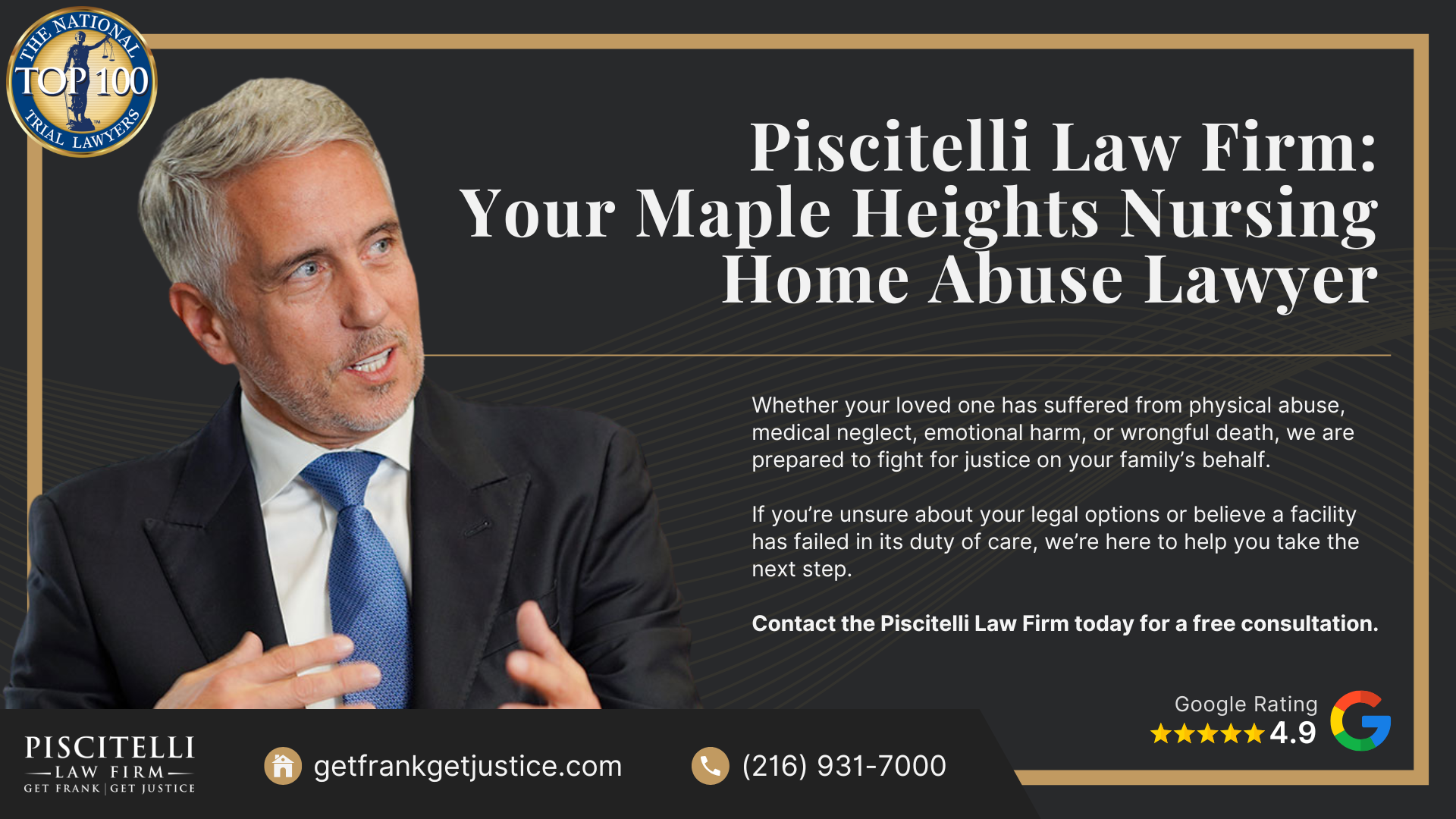 Meet Our Experienced Nursing Home Abuse Attorney_ Frank Piscitelli; What To Do If You Suspect Nursing Home Abuse or Neglect in Ohio; The Legal Process for Nursing Home Abuse Cases in Ohio Explained; Types of Nursing Home Abuse; Piscitelli Law Firm_ Your Shaker Heights Nursing Home Abuse Lawyer