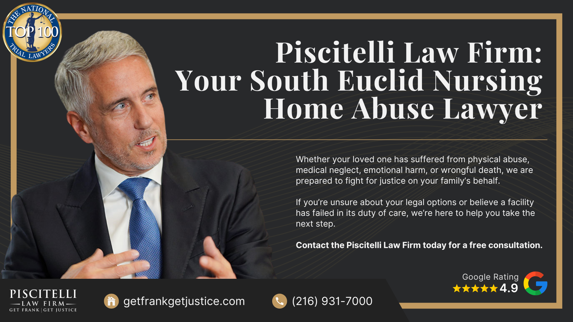 Meet Our Experienced Nursing Home Abuse Attorney_ Frank Piscitelli; What To Do If You Suspect Nursing Home Abuse or Neglect in Ohio; Gathering Evidence for a Nursing Home Abuse Lawsuit; Damages in Nursing Home Neglect and Abuse Cases; The Legal Process for a Wrongful Death Lawsuit in Ohio Explained; Types of Nursing Home Abuse; Piscitelli Law Firm_ Your South Euclid Nursing Home Abuse Lawyer 