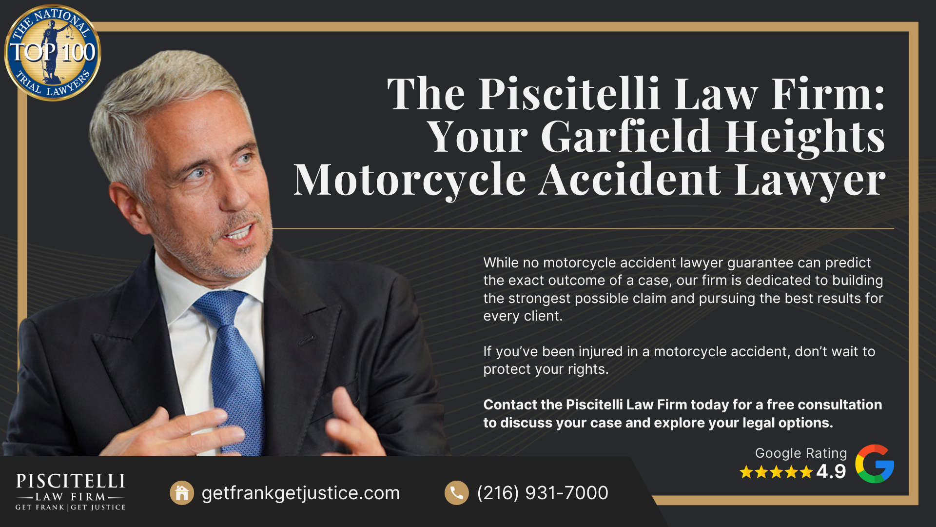 Meet Frank Piscitelli_ One of Garfield Heights' Top Motorcycle Accident Attorneys; What to Do After a Motorcycle Accident in Garfield Heights, OH_ Steps to Take; Gathering Evidence for a Motorcycle Accident Claim; Common Damages in Motorcycle Accident Cases; What is the Legal Process for a Motorcycle Accident Claim in Ohio; Common Causes of Motorcycle Accidents in Garfield Heights, OH; Common Motorcycle Injuries; The Piscitelli Law Firm_ Your Garfield Heights Motorcycle Accident Lawyer