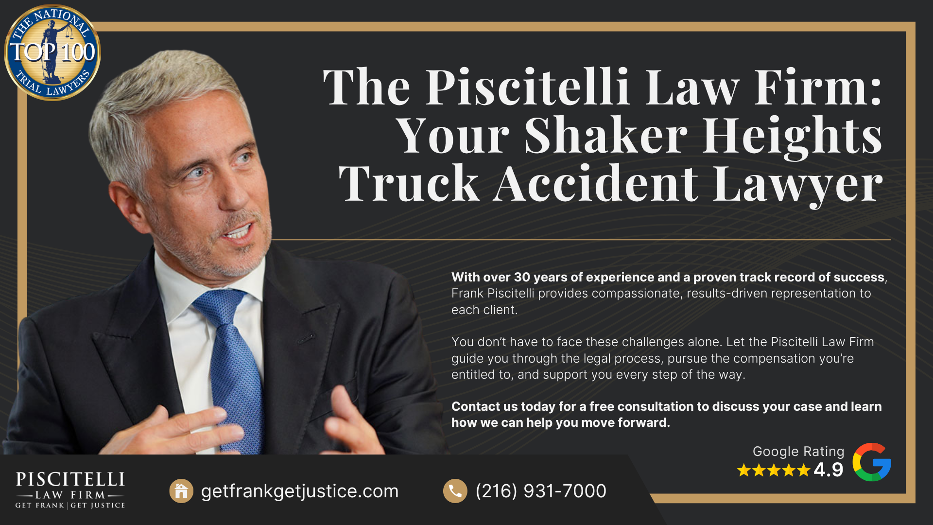 Meet Frank Piscitelli_ One of Shaker Heights' Top Truck Accident Attorneys; What To Do After a Truck Accident in Shaker Heights, OH; Gather Evidence for Your Truck Accident Claim; Common Damages in Truck Accident Claims; Who Can Be Held Liable in a Truck Accident Case; The Legal Process for Truck Accident Cases in Ohio; Common Causes of Truck Accidents; Common Truck Accident Injuries; The Piscitelli Law Firm_ Your Shaker Heights Truck Accident Lawyer