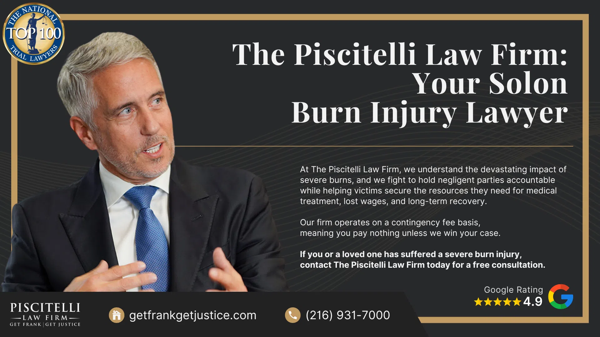 Meet Frank Piscitelli_ One of Solon's Most Experienced Personal Injury Attorneys; What to Do After Suffering a Severe Burn Injury in Solon, OH; Gather Evidence for Your Burn Injury Claim; Common Damages in Personal Injury Cases Involving Severe Burns; The Legal Process for Burn Injury Claims in Ohio; Categories and Types of Burn Injuries; Do You Qualify for a Burn Injury Lawsuit; The Piscitelli Law Firm_ Your Solon Burn Injury Lawyer